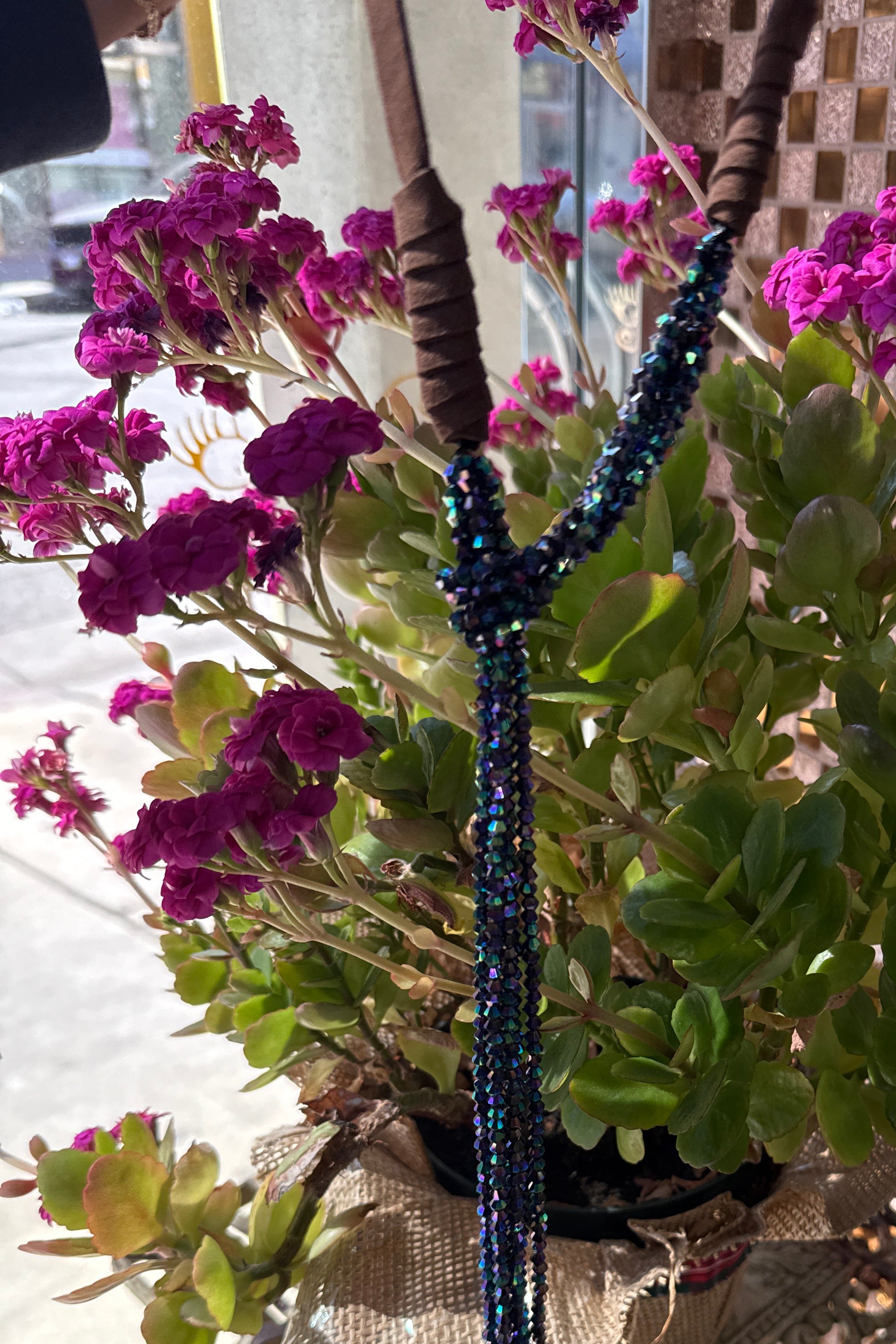 Collares largos con borlas de cuero sintético y cuentas de cristal N2534