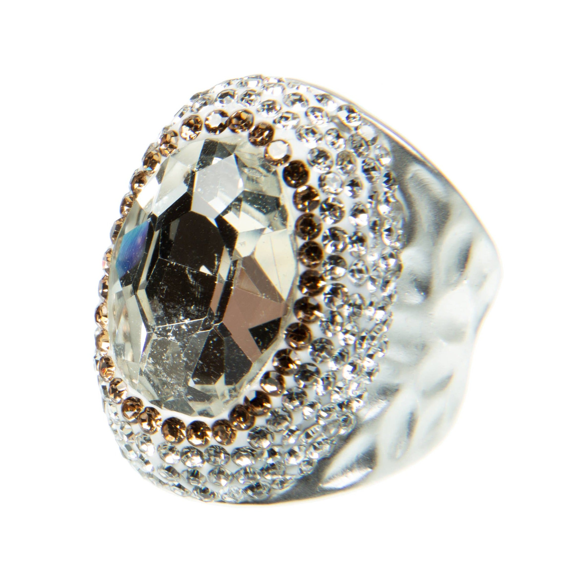 Glass Rhinestone Alloy Rings R2543 - White