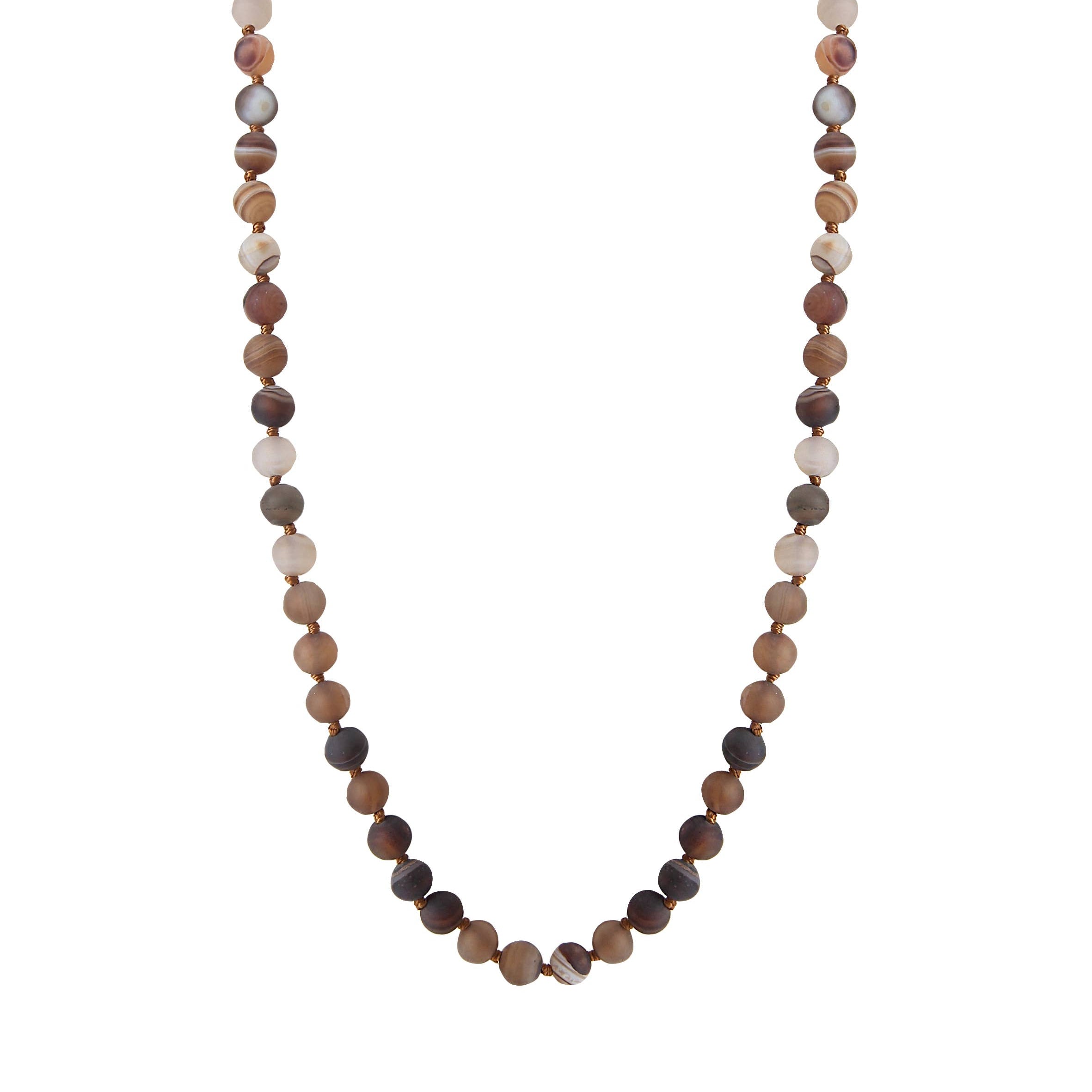 Brown Agate Bead Long Necklace N2740