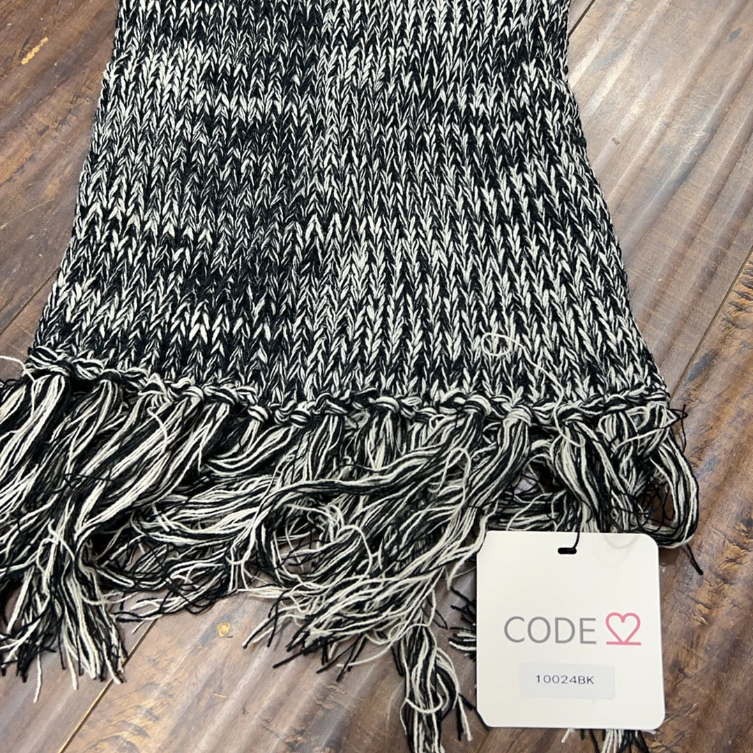 Mixed Knit Wrap Sweater Button Fringe Trim Scarf S10024