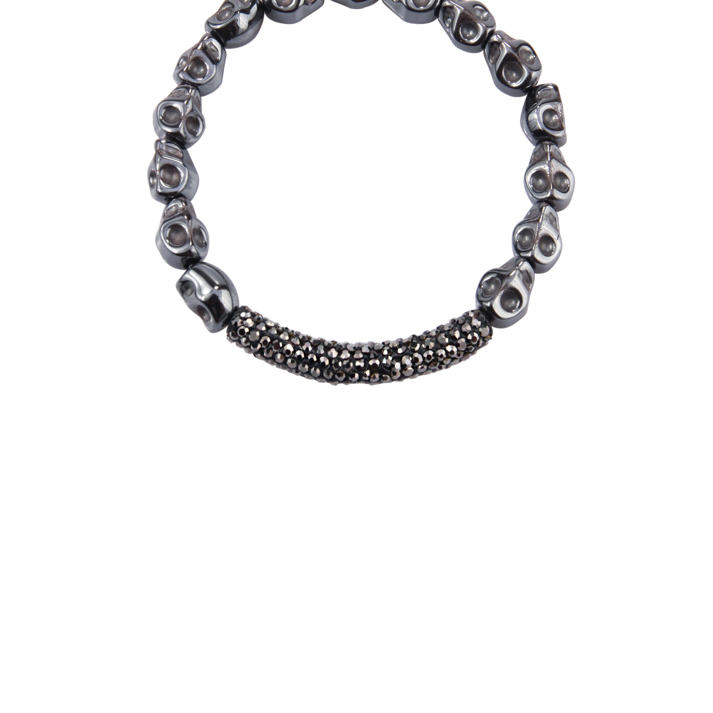 Pulsera de cristal de hematita con calavera B2042