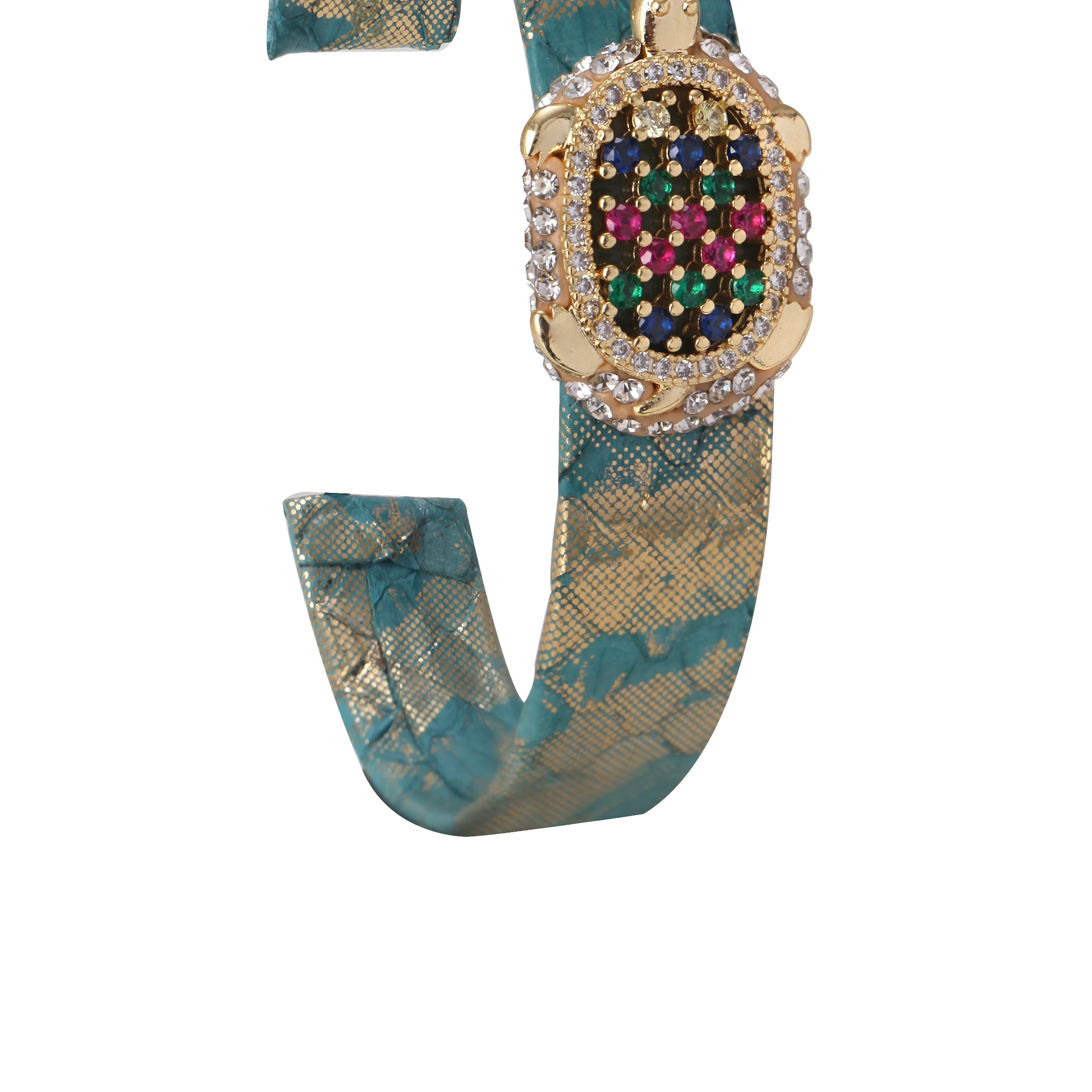 Brazalete de piel con circonitas y tortuga B2425