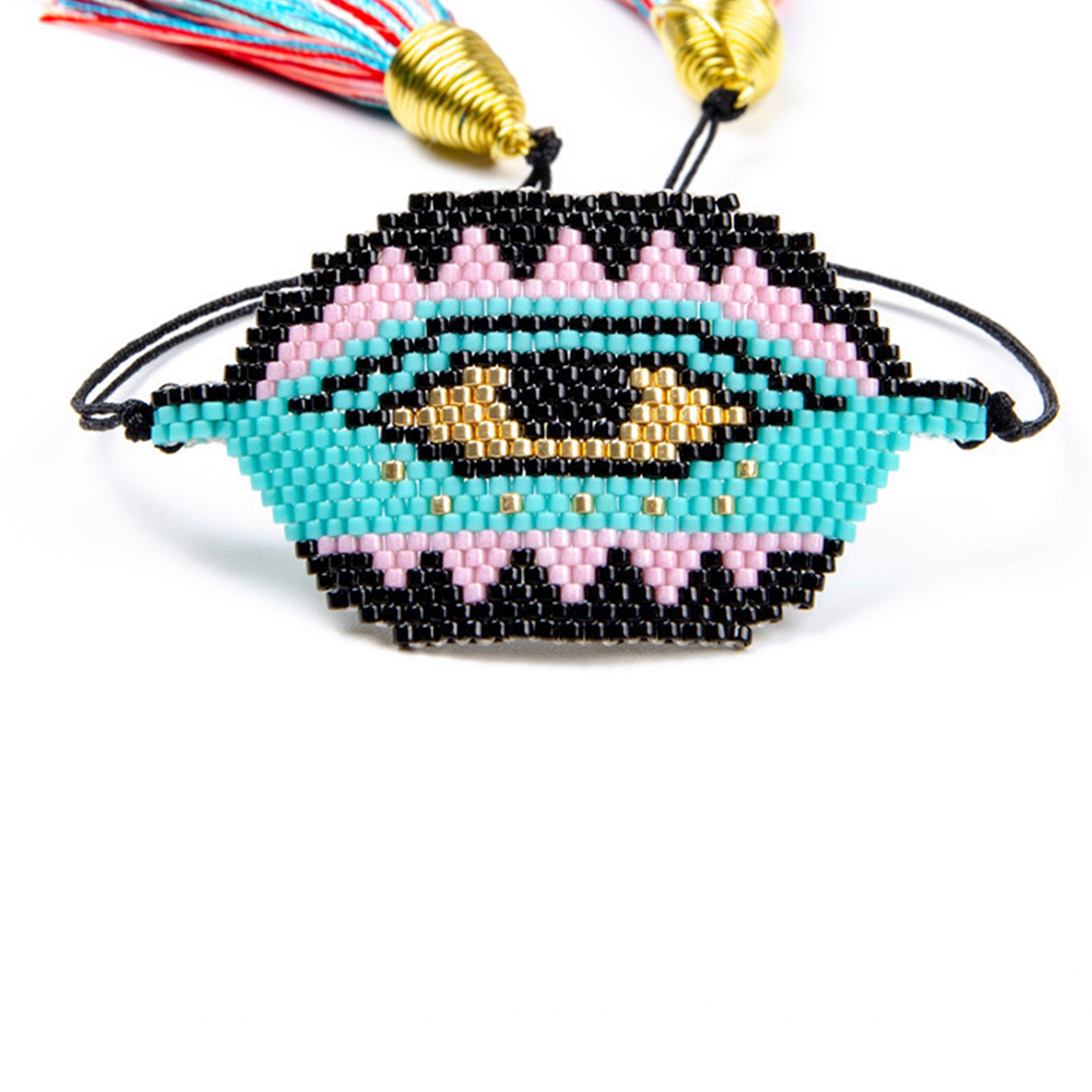 Pulseras trenzadas con cuentas de semillas y ojo malvado B2565