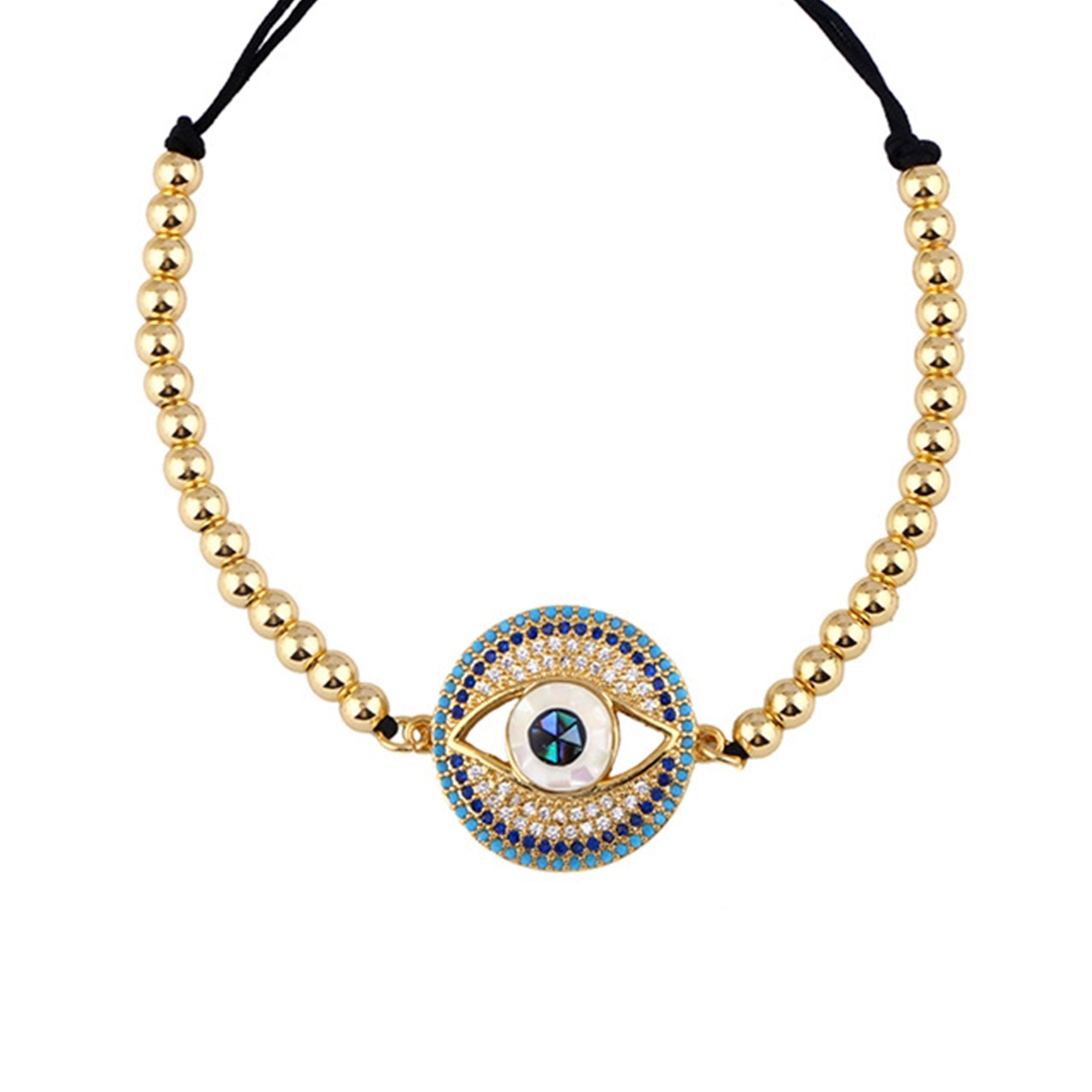 Pulseras de cadena de circonitas con forma de disco de mal de ojo B2660