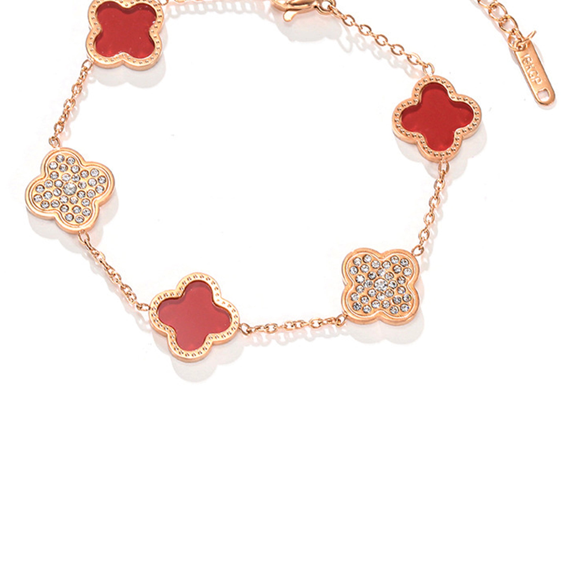 Clover Rhinestone Stainless Steel Bracelet B2674