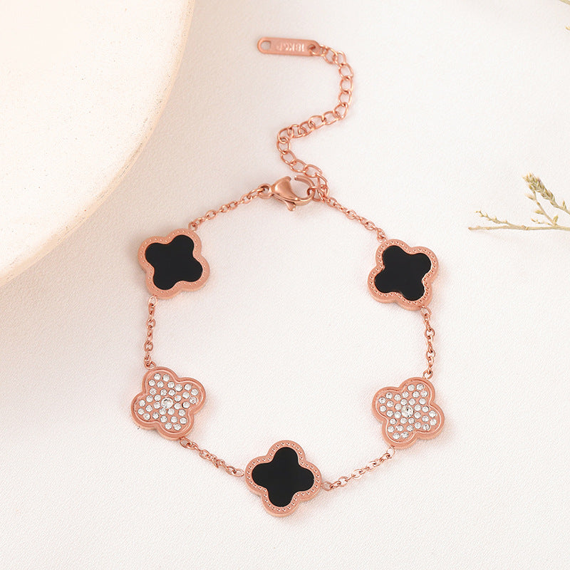 Clover Rhinestone Stainless Steel Bracelet B2674