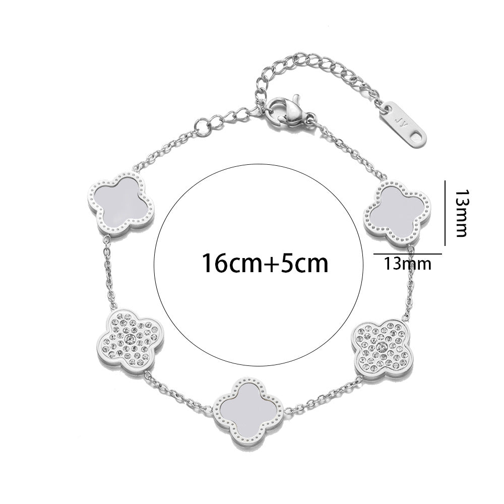 Clover Rhinestone Stainless Steel Bracelet B2674