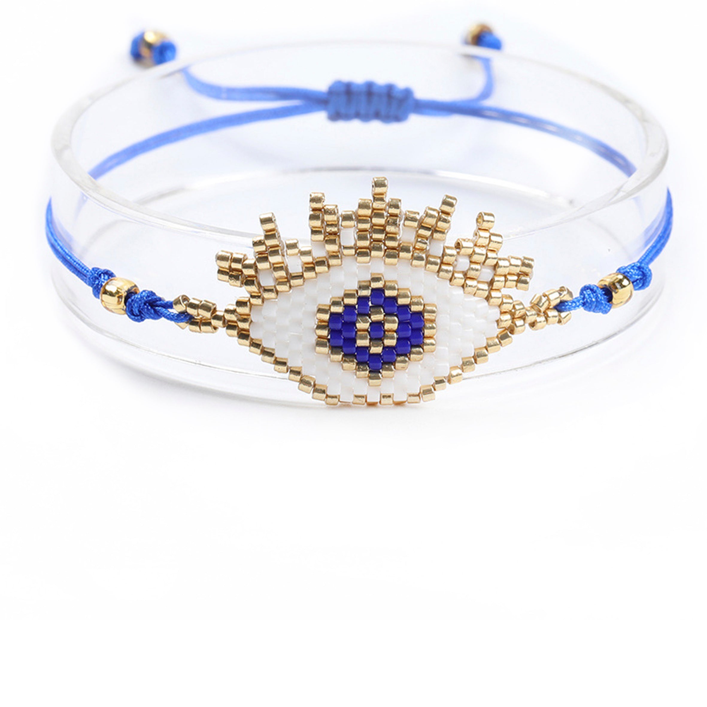 Pulsera trenzada con cuentas de semillas y ojo malvado B2752