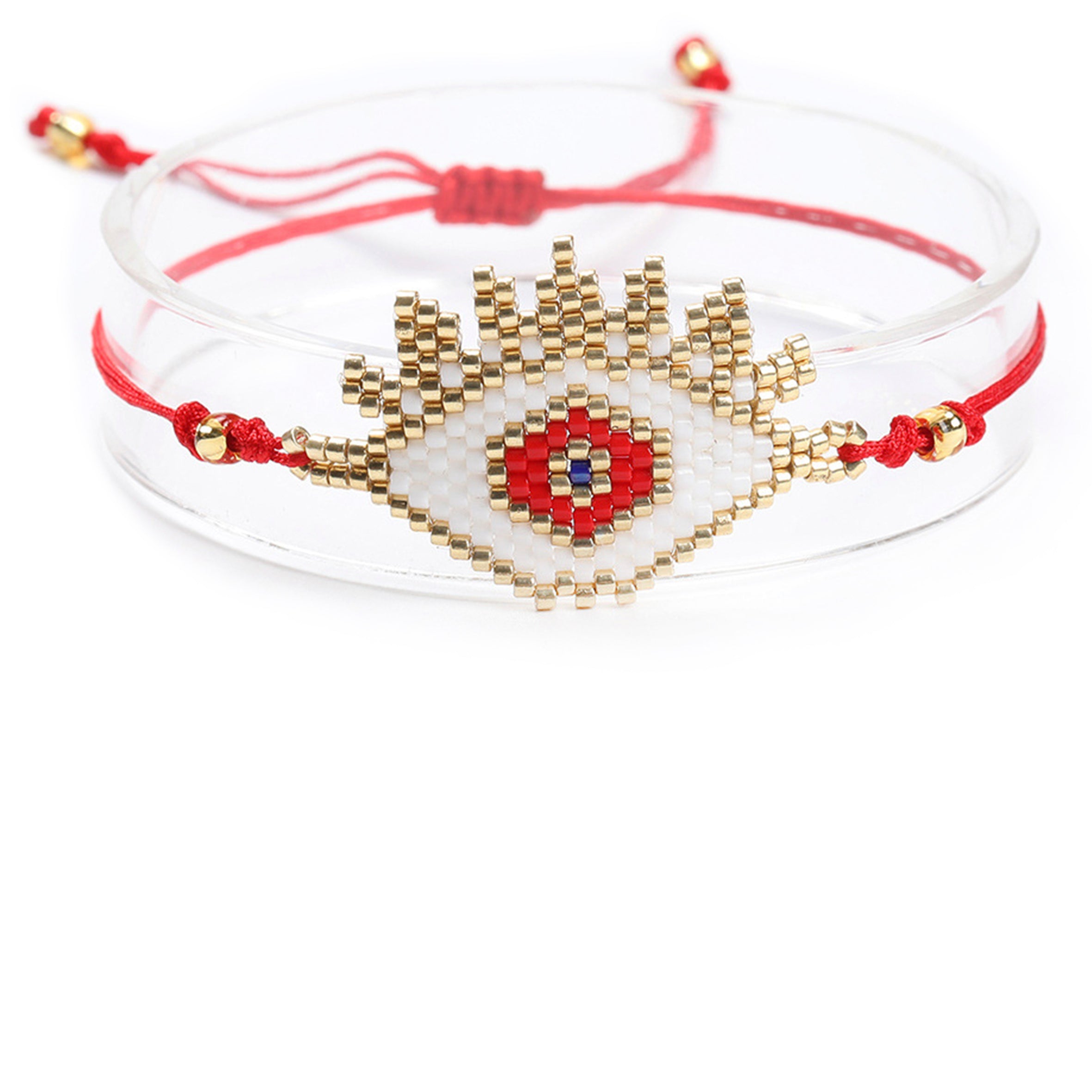Pulsera trenzada con cuentas de semillas y ojo malvado B2752