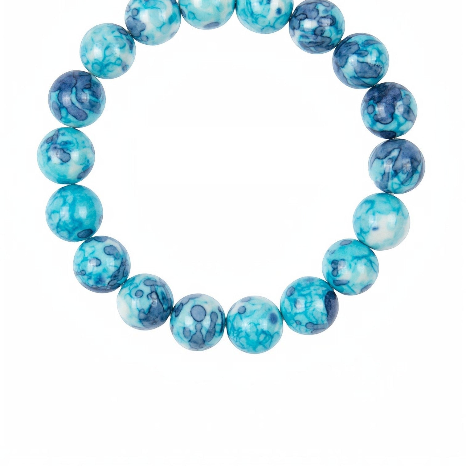 Blue White Rain Color Stone Stretch Bracelet B2927-10MM