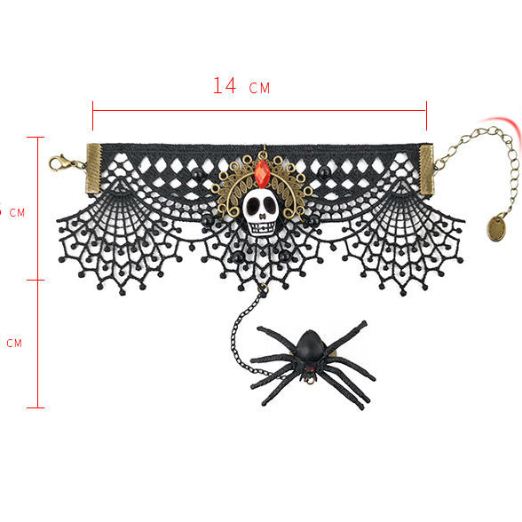 Pulseras de encaje con telaraña y calaveras B3076