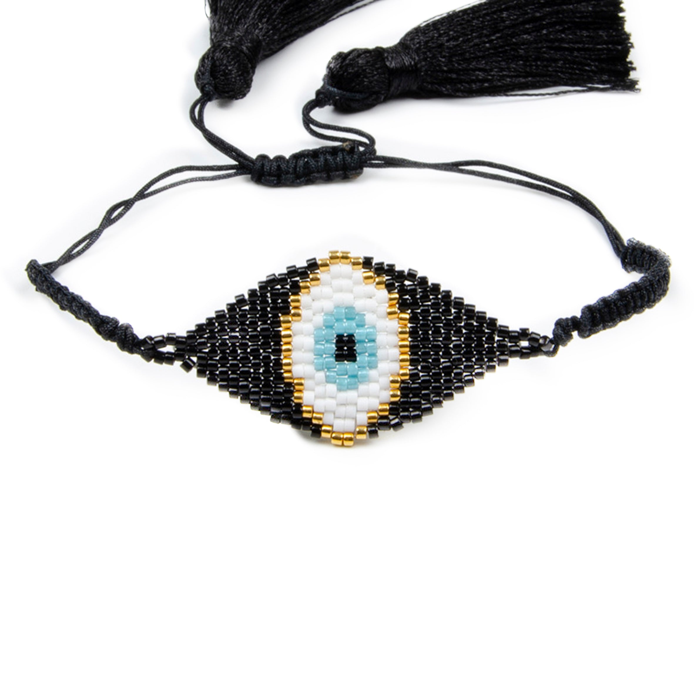 Pulsera trenzada con cuentas de semillas y ojo malvado B3307