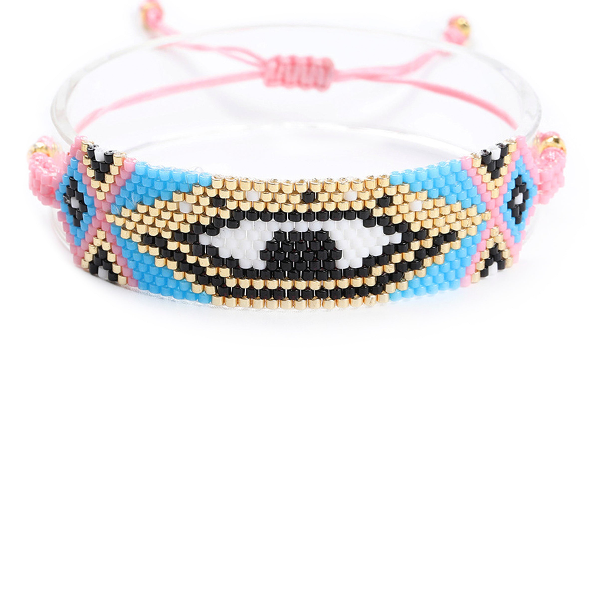 Pulsera trenzada con cuentas de semillas y ojo malvado B3309