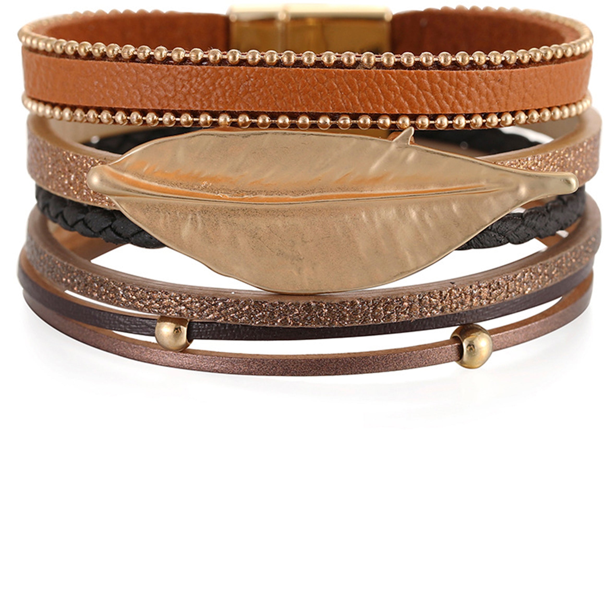 Pulseras magnéticas de cuero con hojas B3549