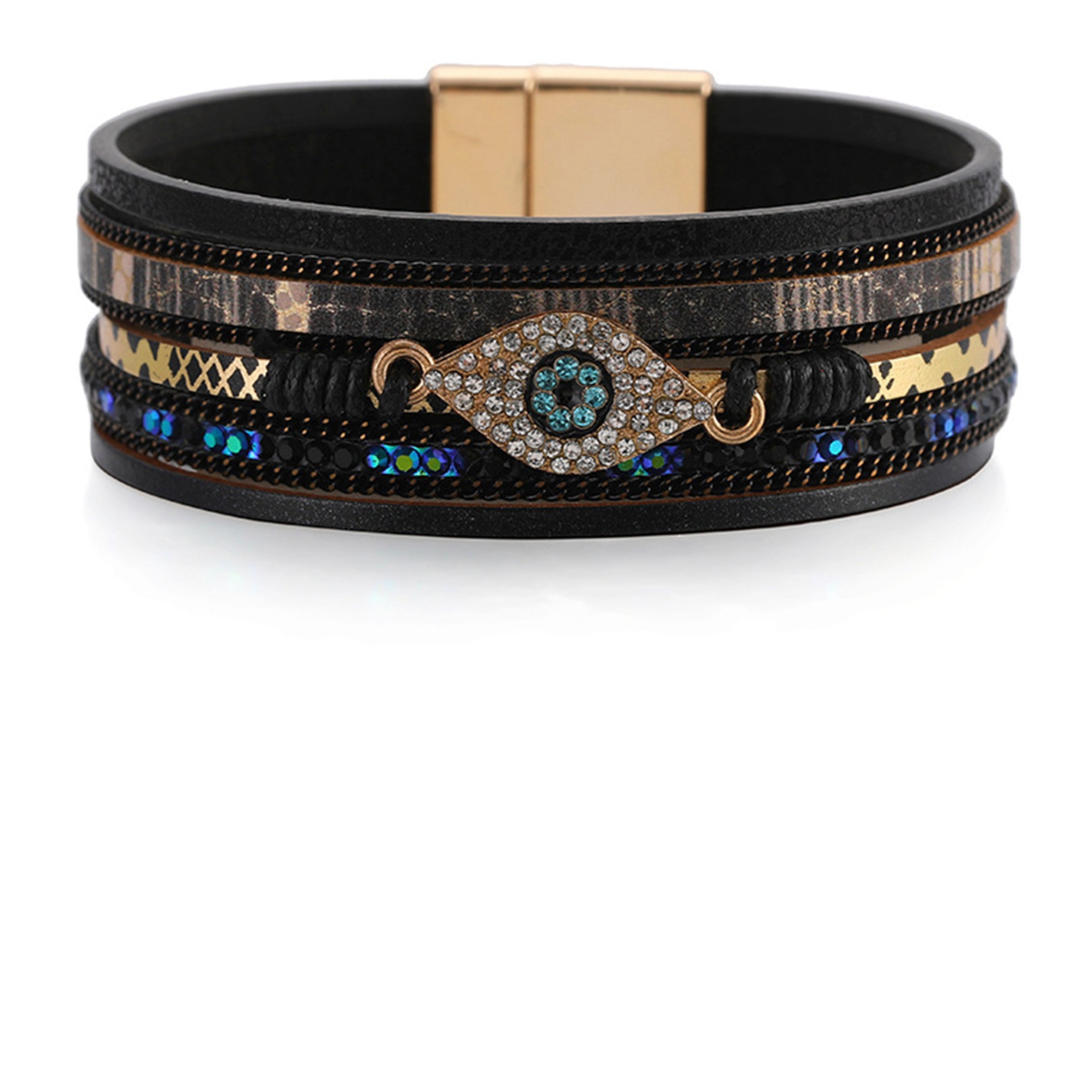 Pulseras magnéticas con diamantes de imitación y ojo malvado B3565