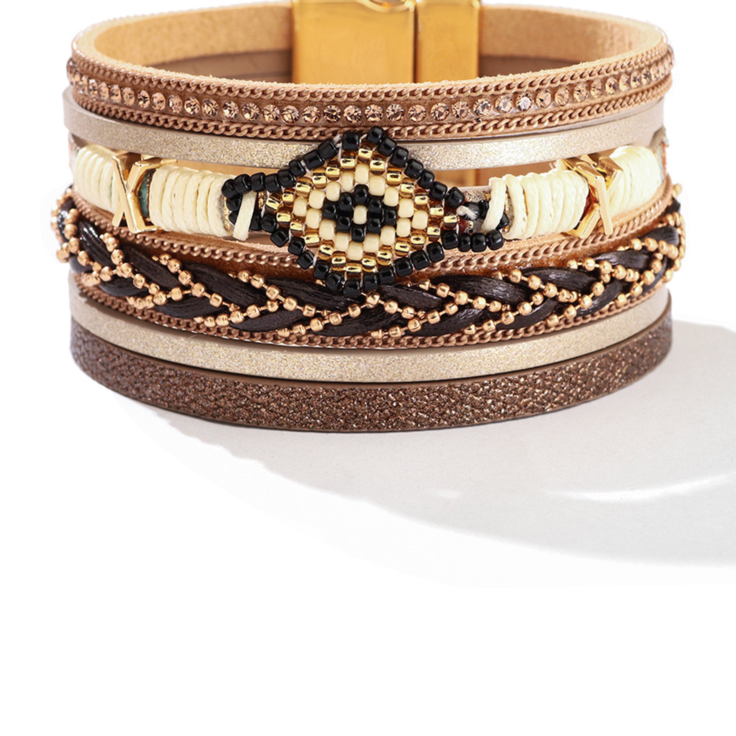 Pulsera magnética de cuero sintético con diseño de mal de ojo B3933