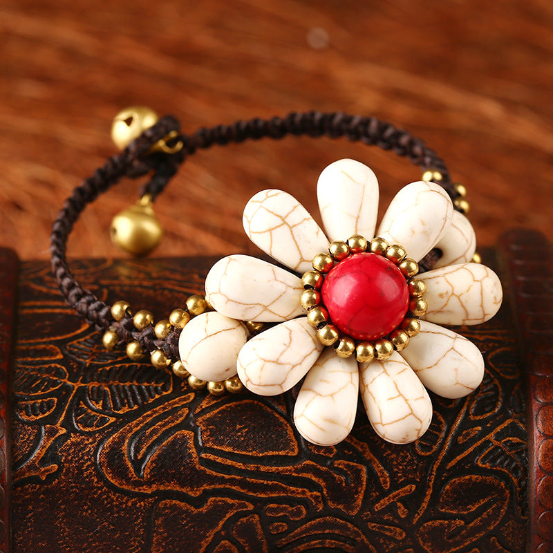 Pulsera trenzada con flores turquesas B4023