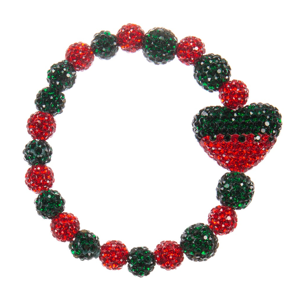 Red and Green Beaded Rhinestone Bracelet B4254