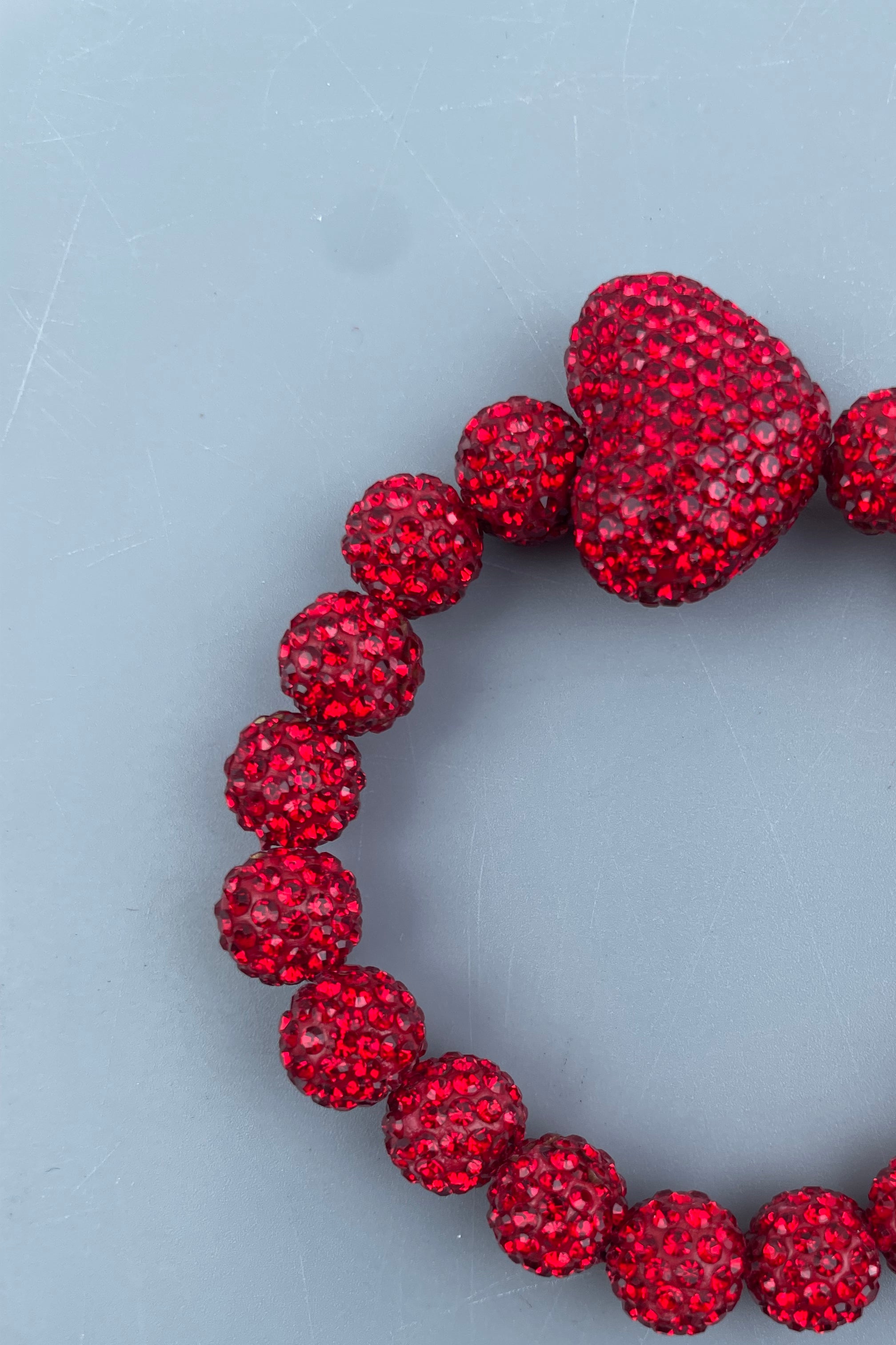 Red Heart Rhinestone Ball Bracelet B4255