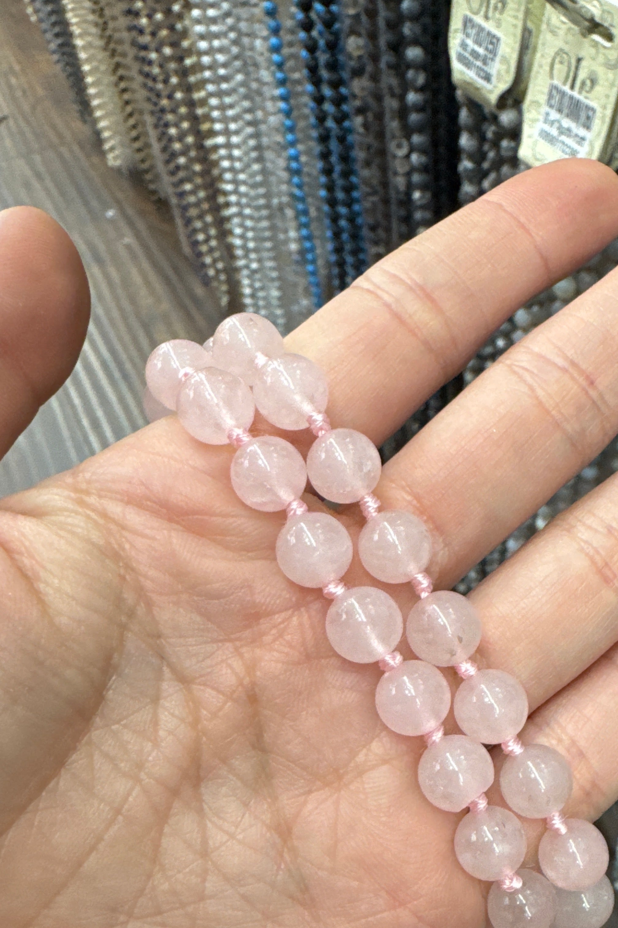 Rose Quartz Color Stone Beaded Necklace N3180