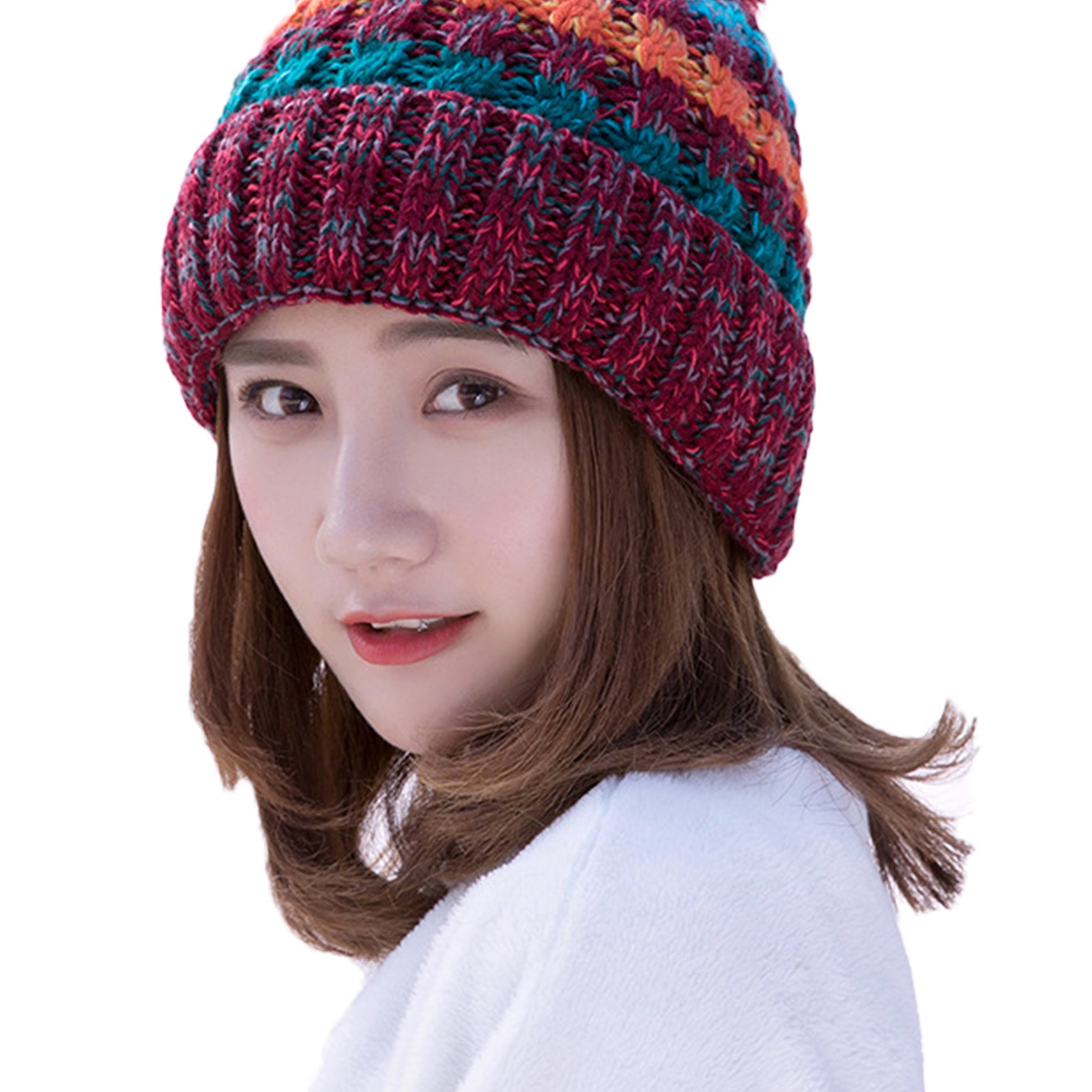 Gorro de punto cálido con pompones C0053