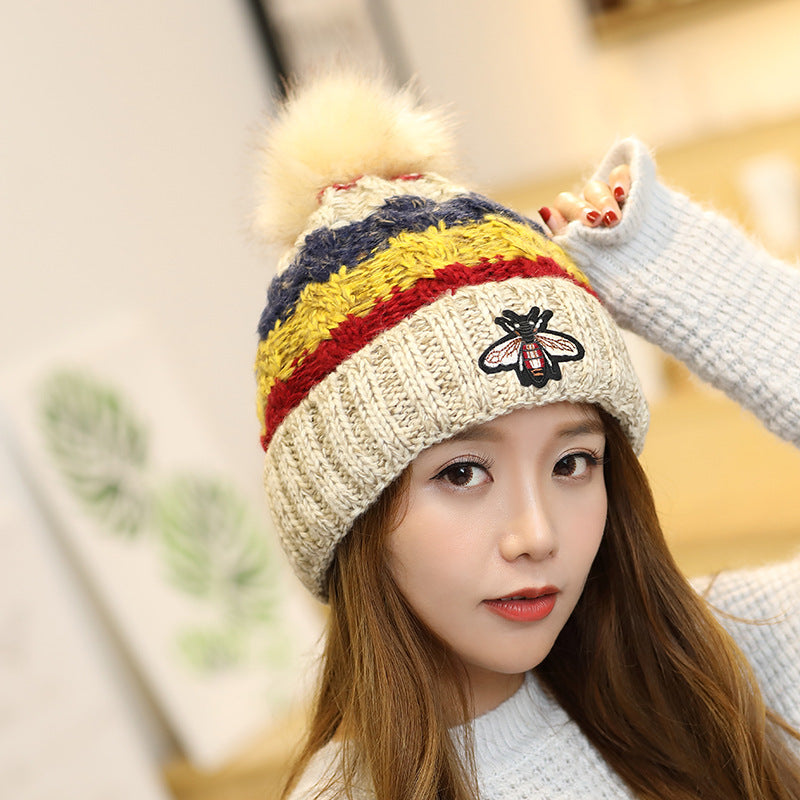 Bee PomPom Warm Knitted Hat C0054