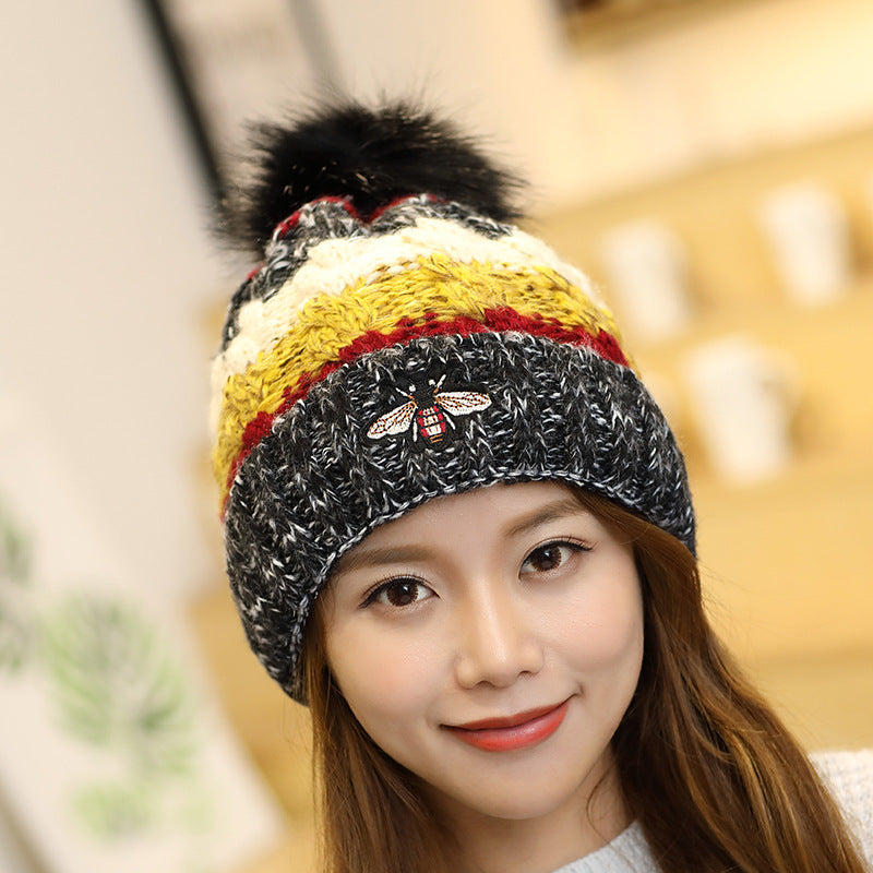 Bee PomPom Warm Knitted Hat C0054