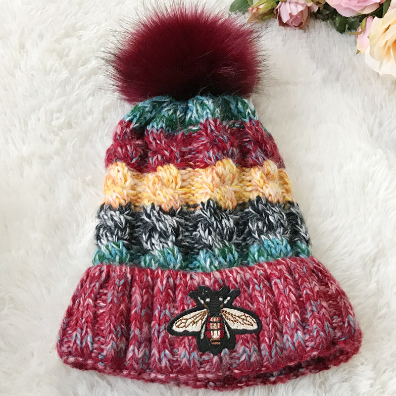Bee PomPom Warm Knitted Hat C0054