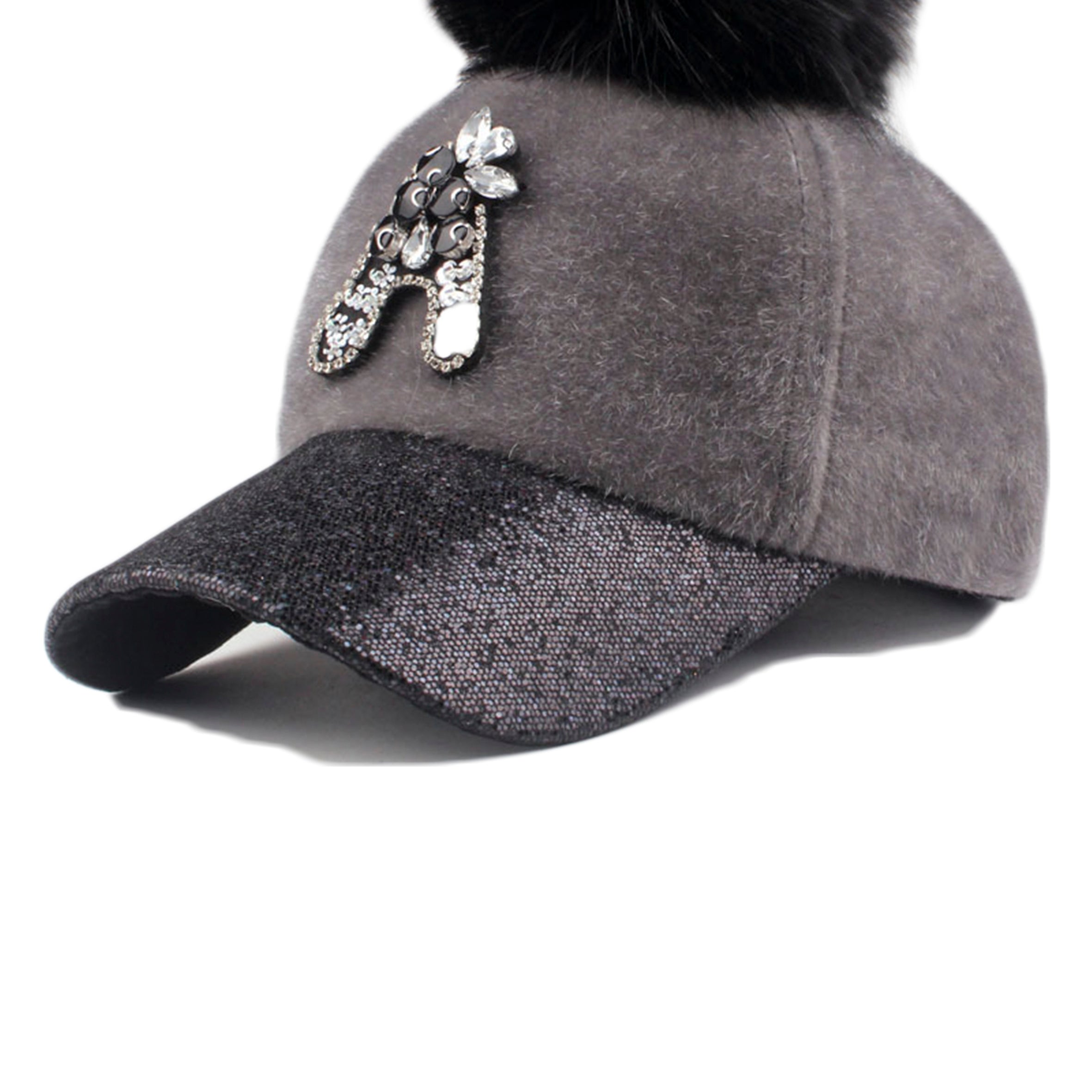 Pom Pom Rhinestone Letter Cap C0066
