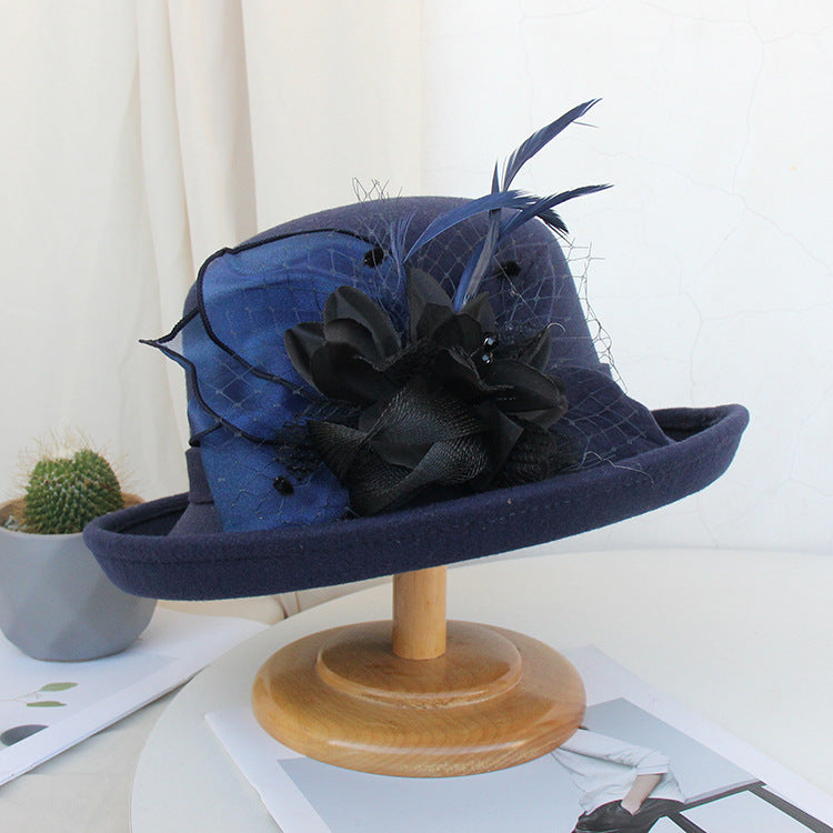 Feather Mesh Bowler Top Hat C0081