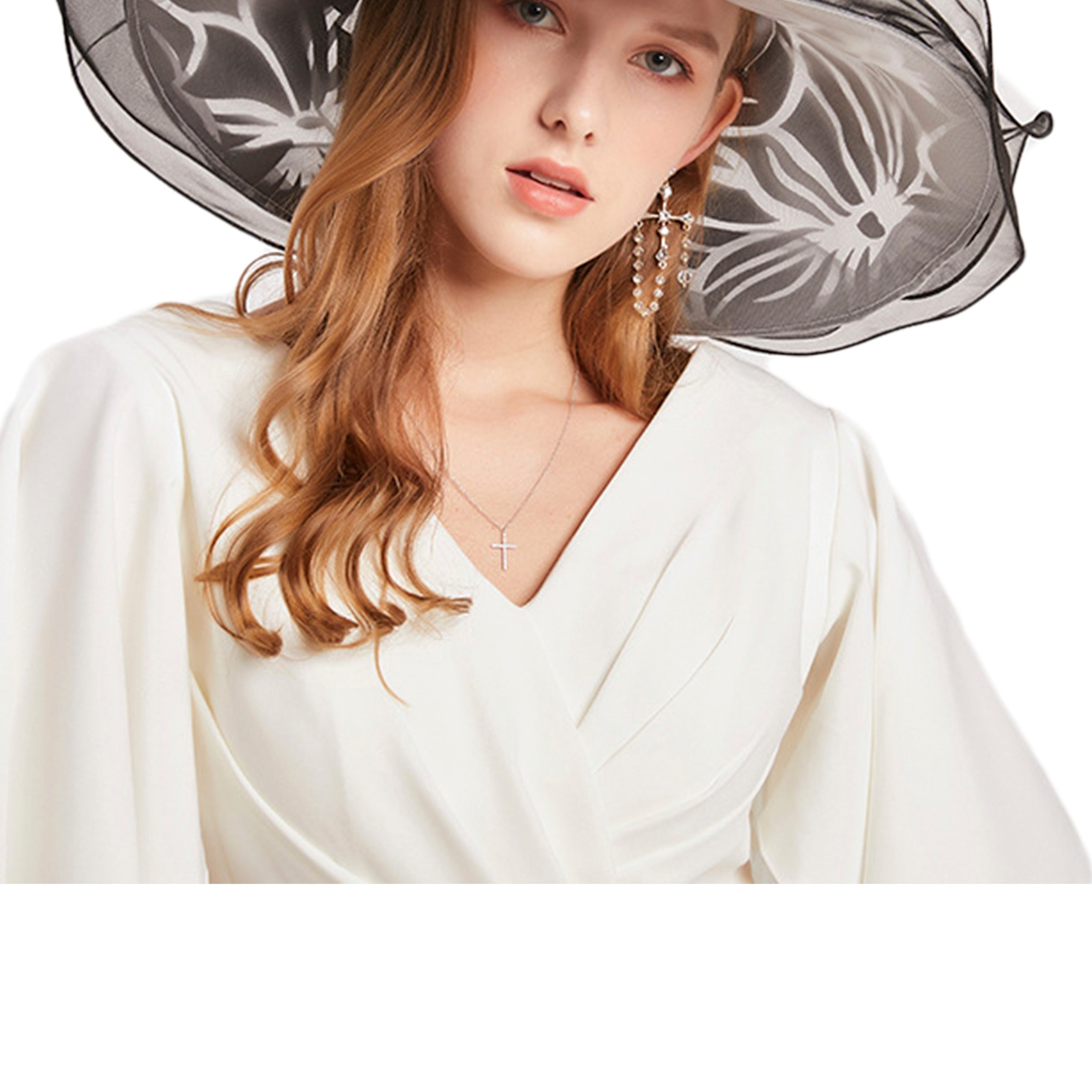 Floral Organza Fedora Hat C0337