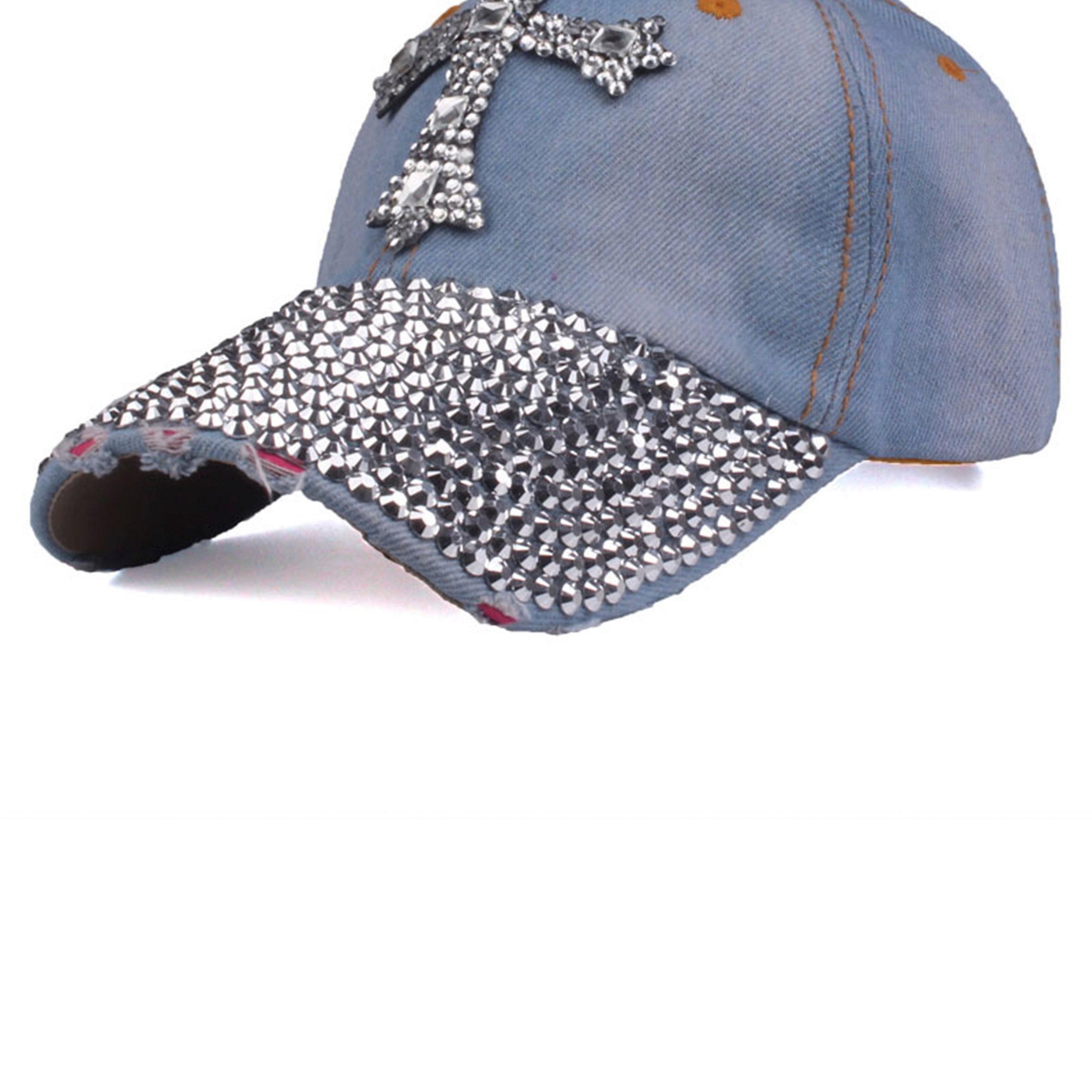 Cross Rhinestone Denim Cap C0449