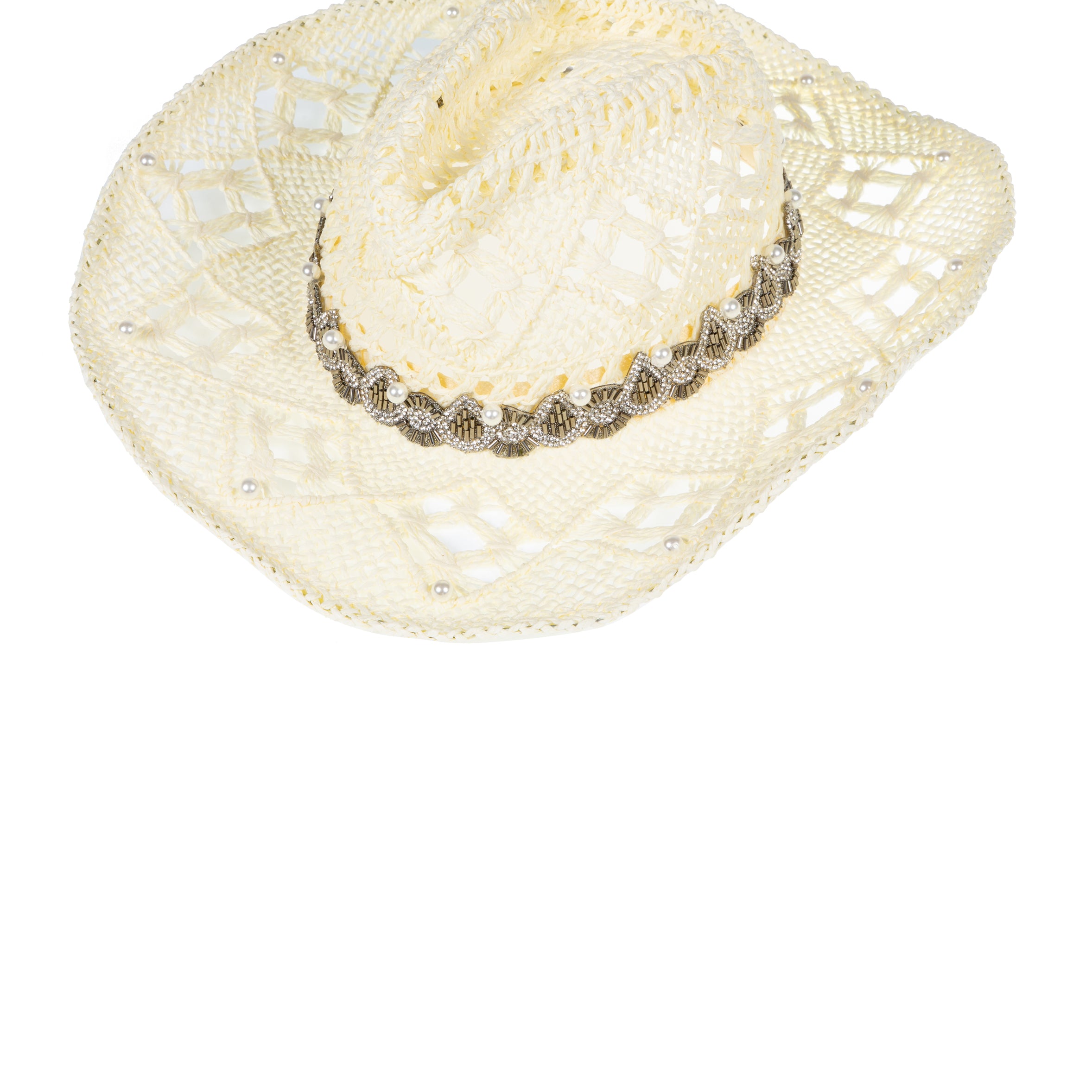Hollow Beaded Pearl Straw Western Cowboy Hat C0834