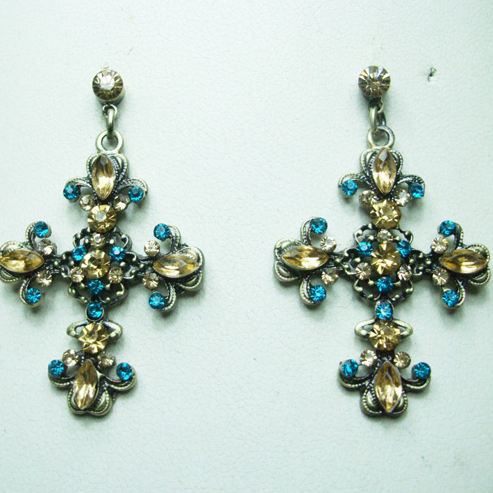 Crystal Accent Cross Drop Earrings E1111