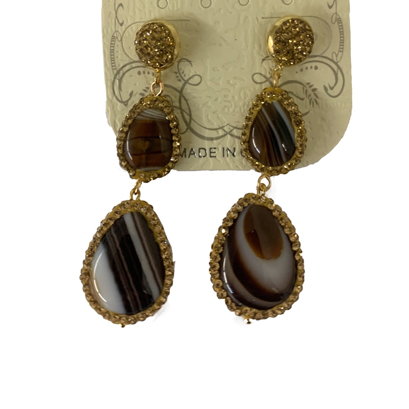 Brown Agate Chain Earrings E2907