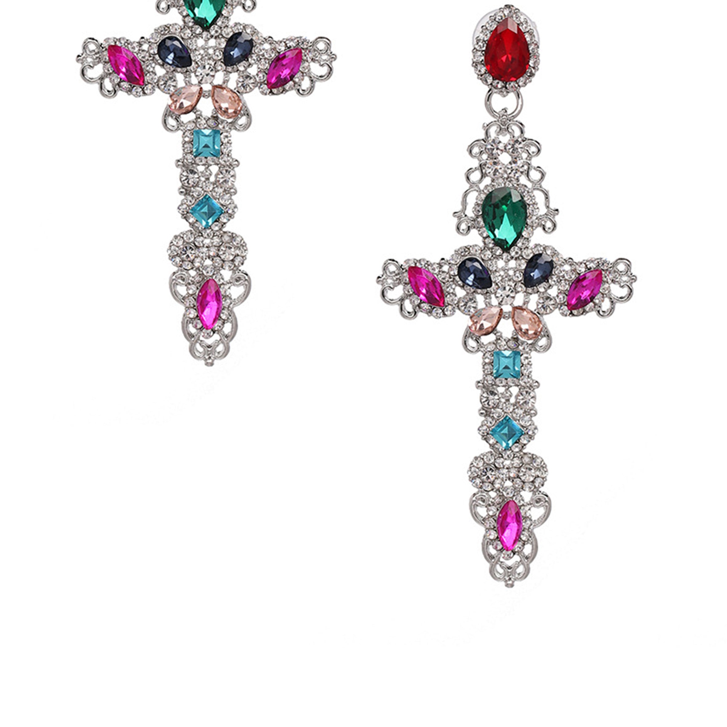 Pendientes de diamantes de imitación en forma de cruz E3153