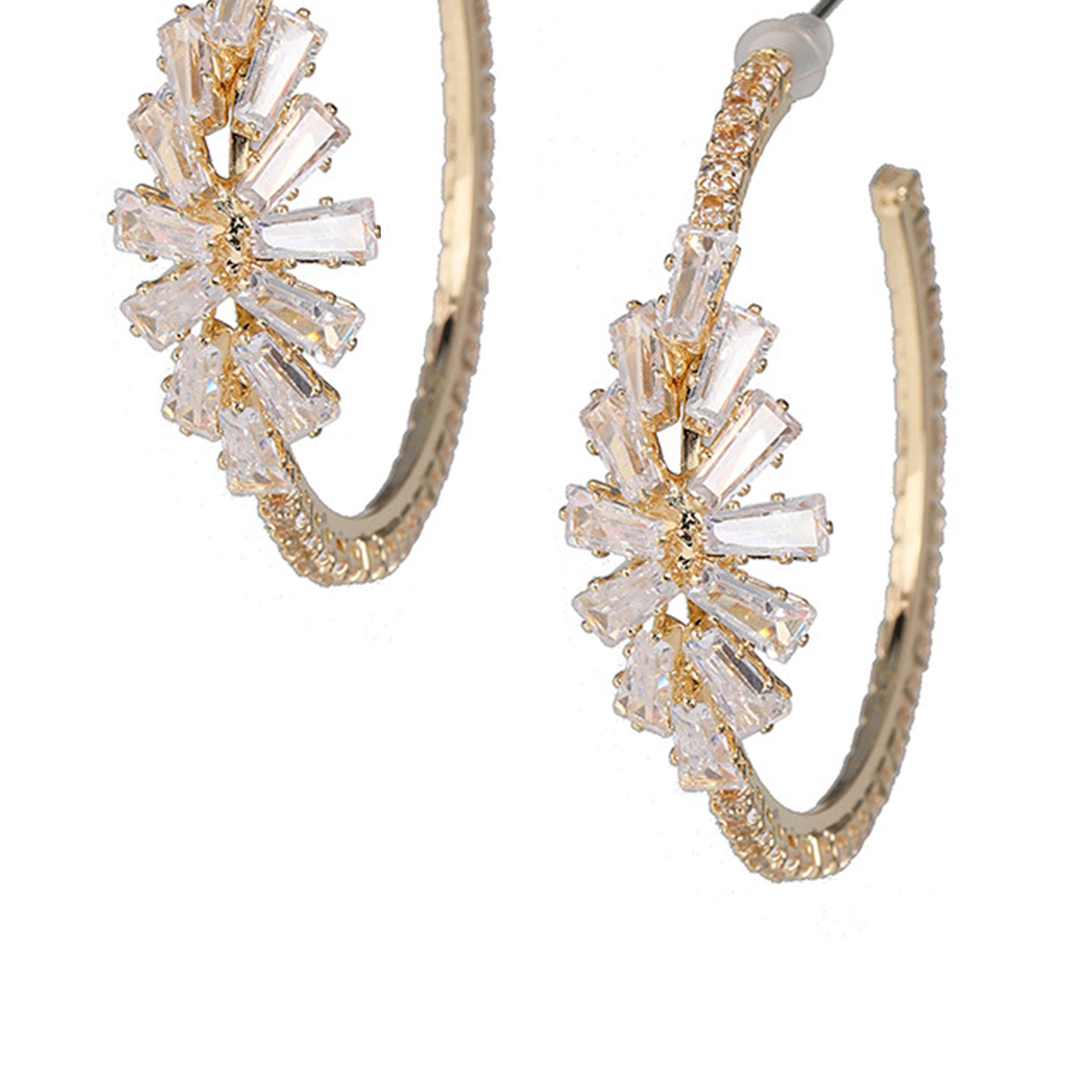 Pendientes de aro con diamantes de imitación y diseño floral E3209