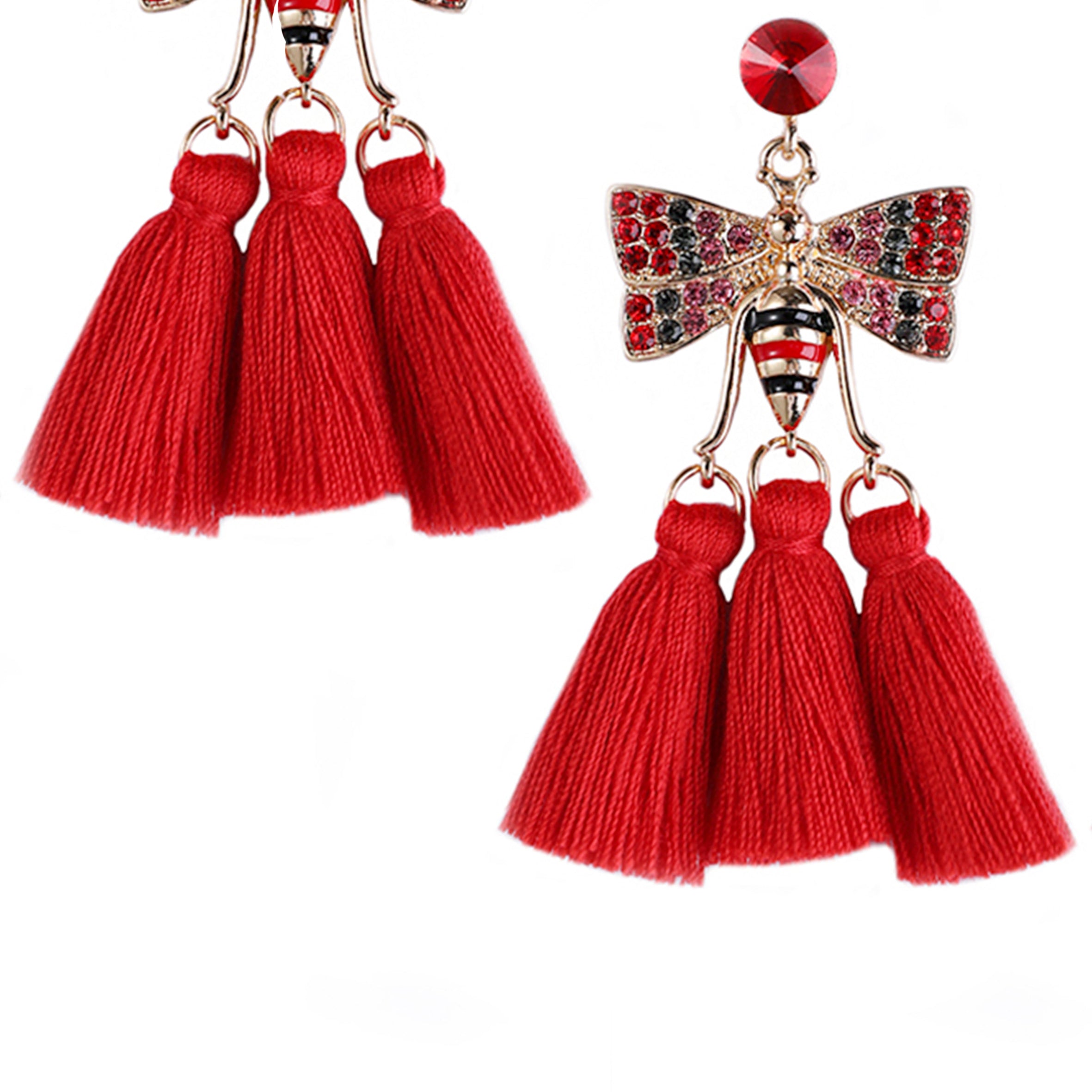 Rhinestone Bee Tassel Earrings E3370