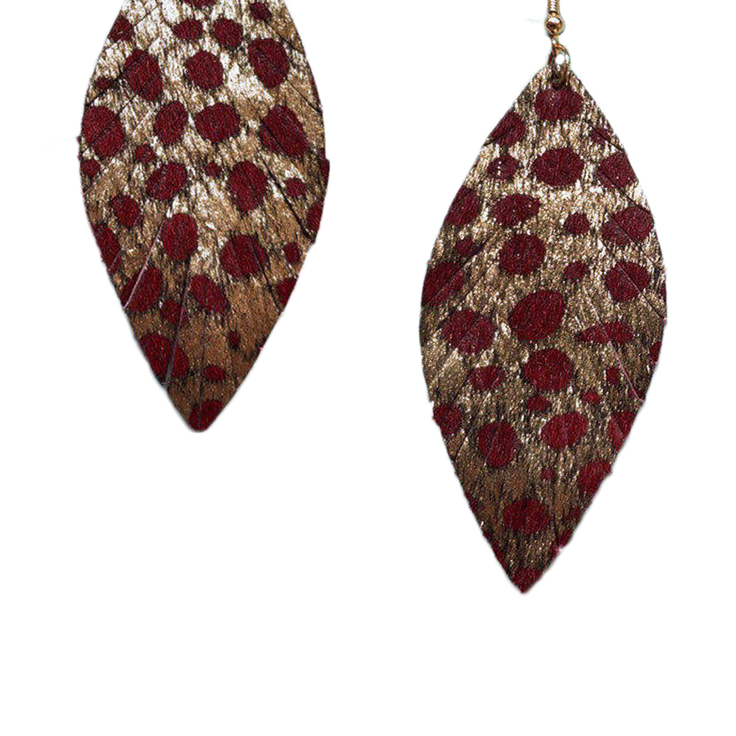 Pendientes de piel con plumas y estampado de leopardo E3433