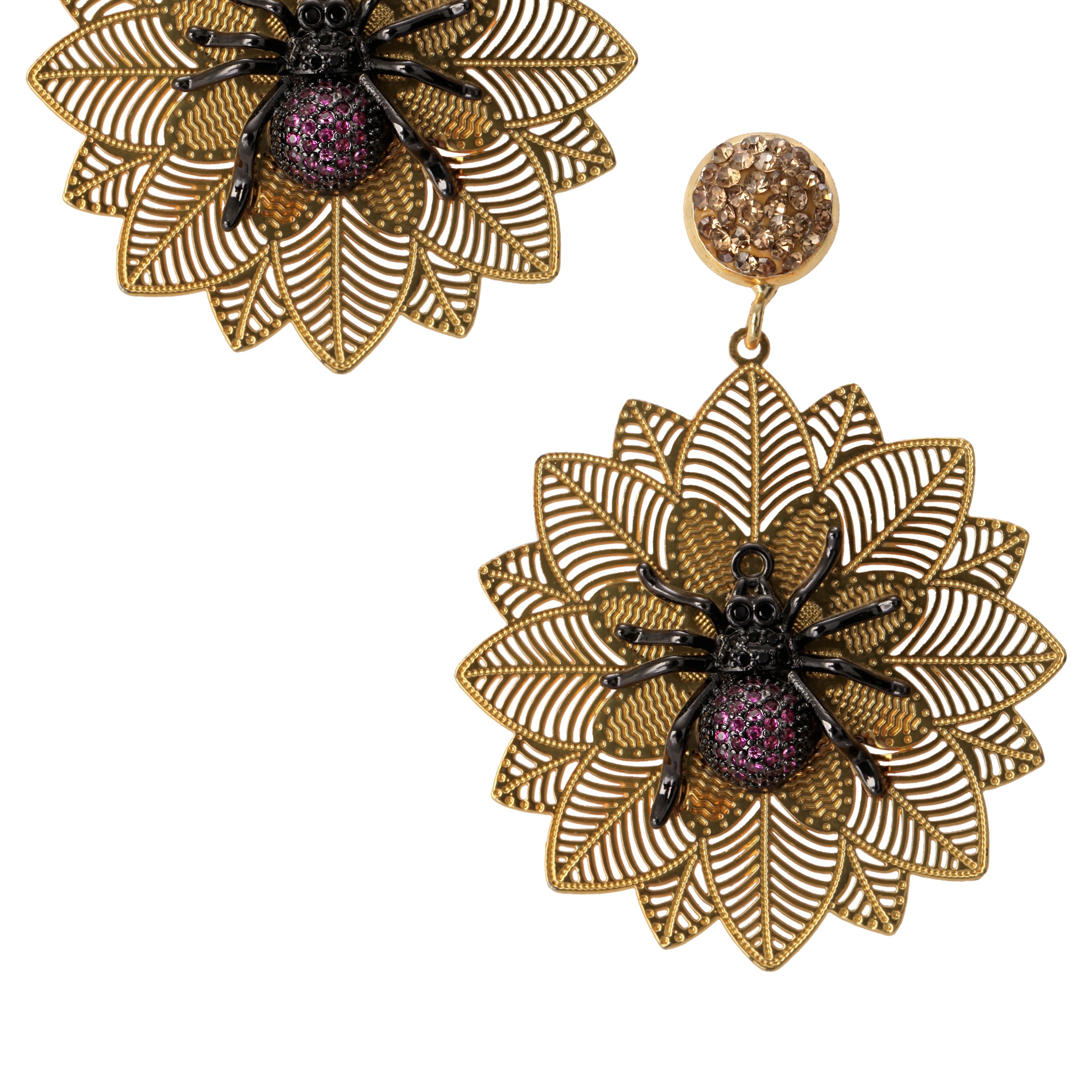 Pendientes de aleación con diseño floral dorado E3454