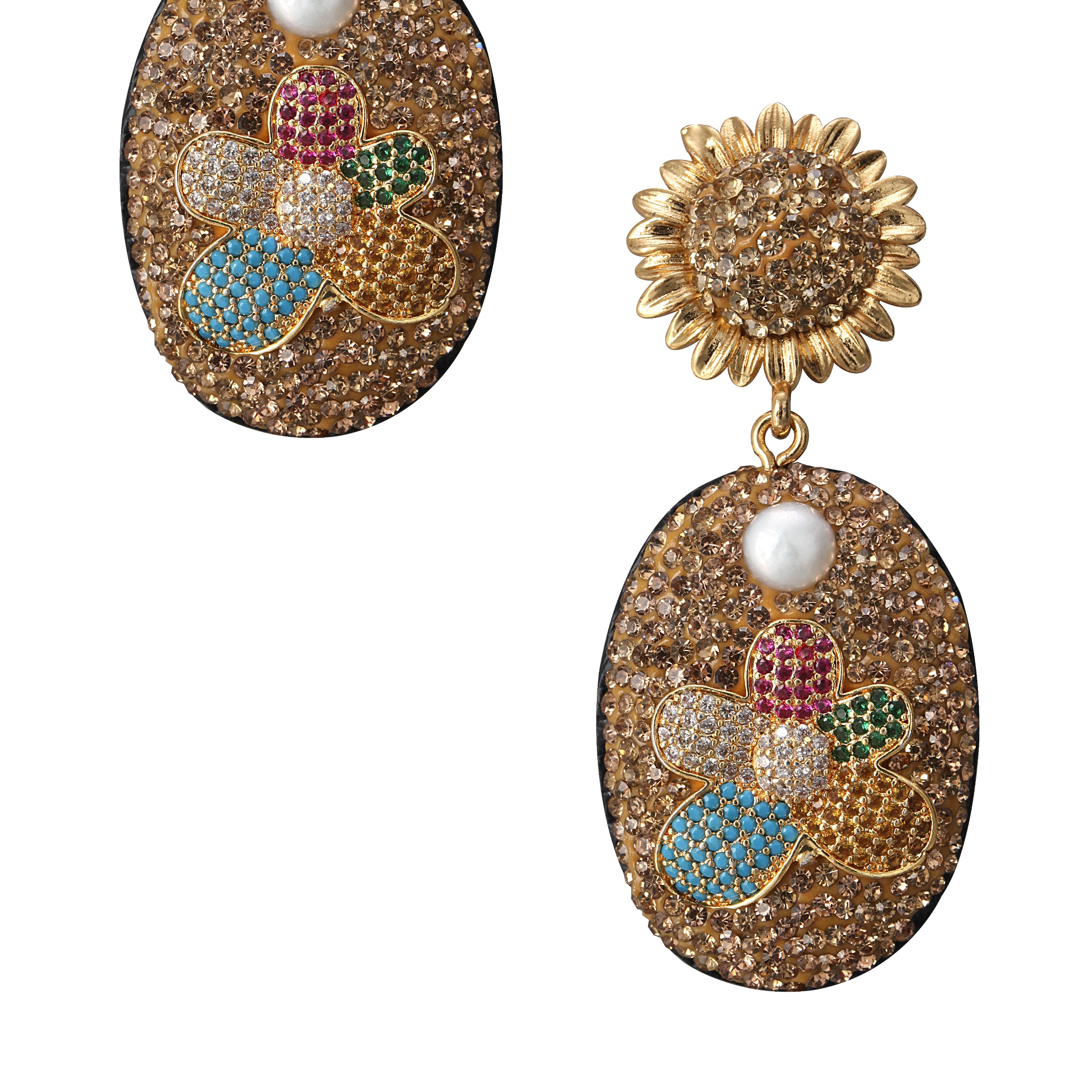 Pendientes colgantes de perlas y diamantes de imitación E3456