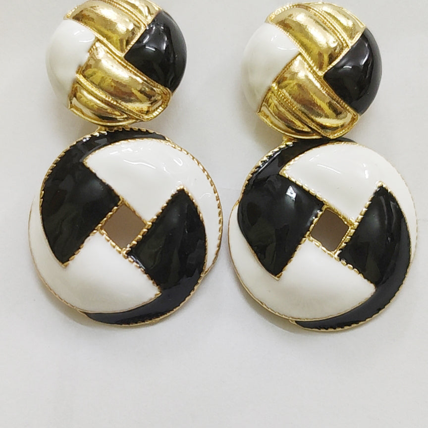 Pendientes de aleación con geometría en blanco y negro E3627