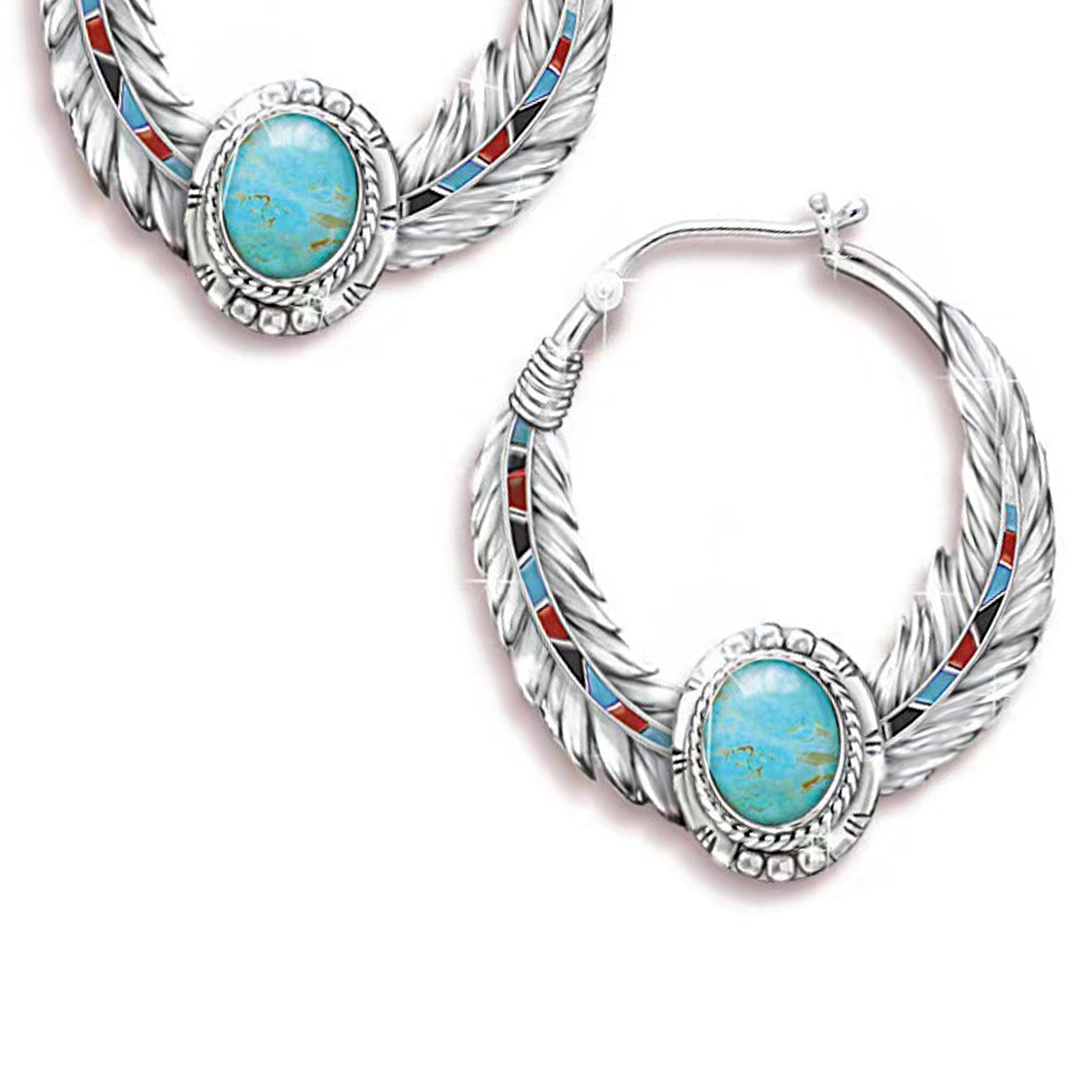 Bohemian Vintage Turquoise Feather Earrings AE13636