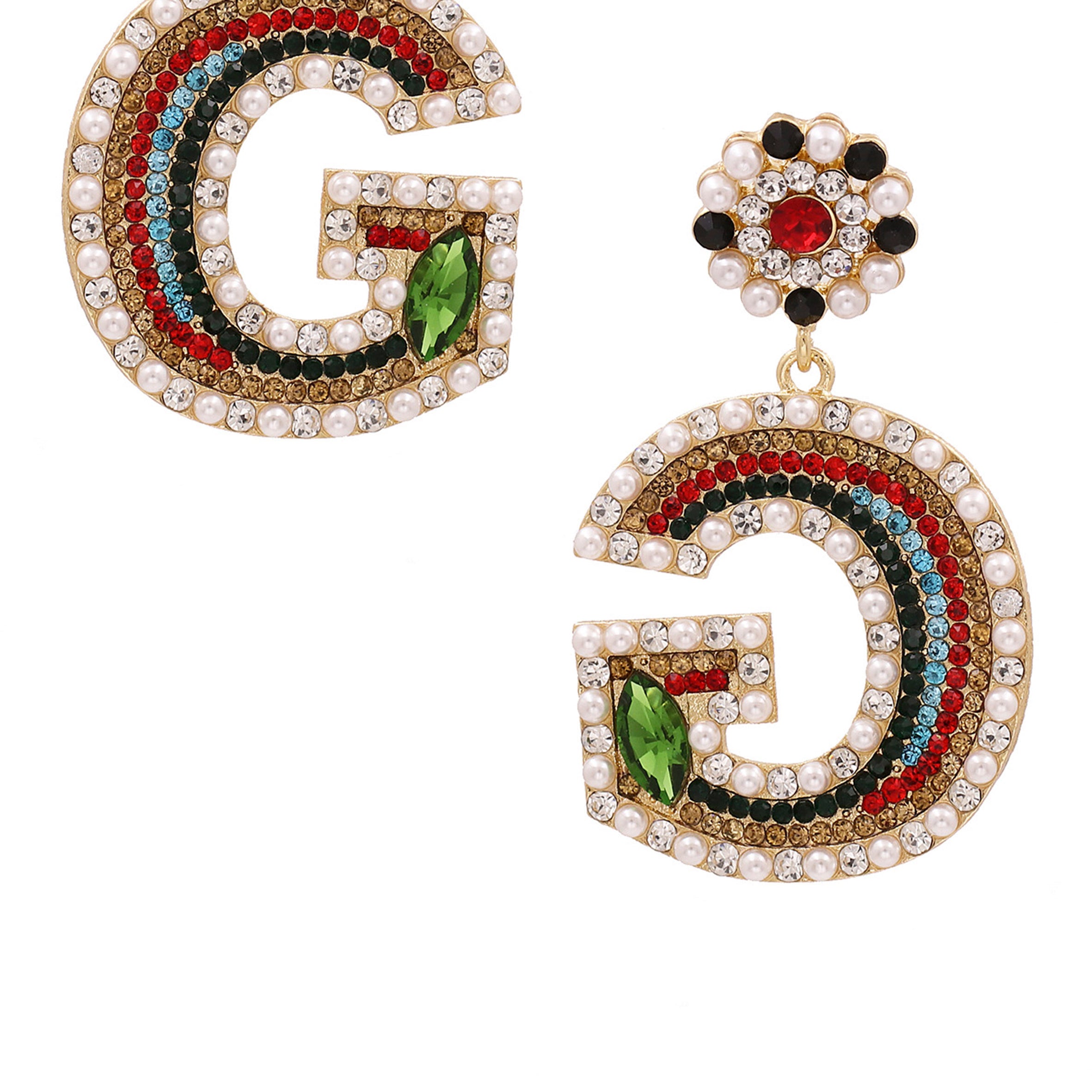 Letter Rhinestone Pearl Earrings E3881
