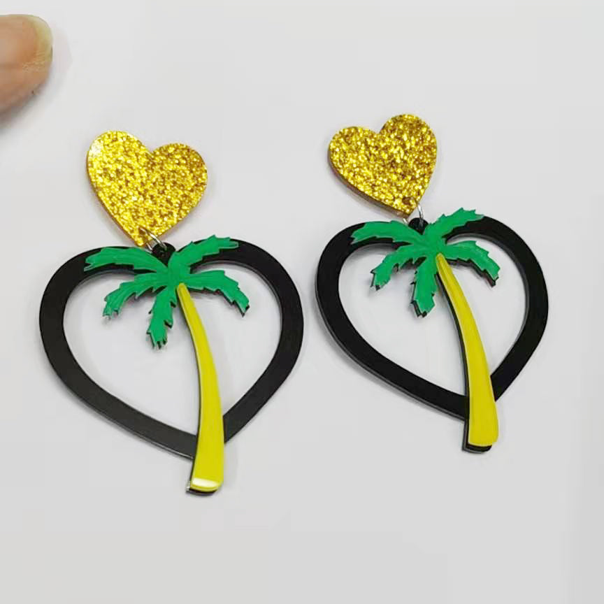 Heart Coconut Tree Acrylic Earrings E3933