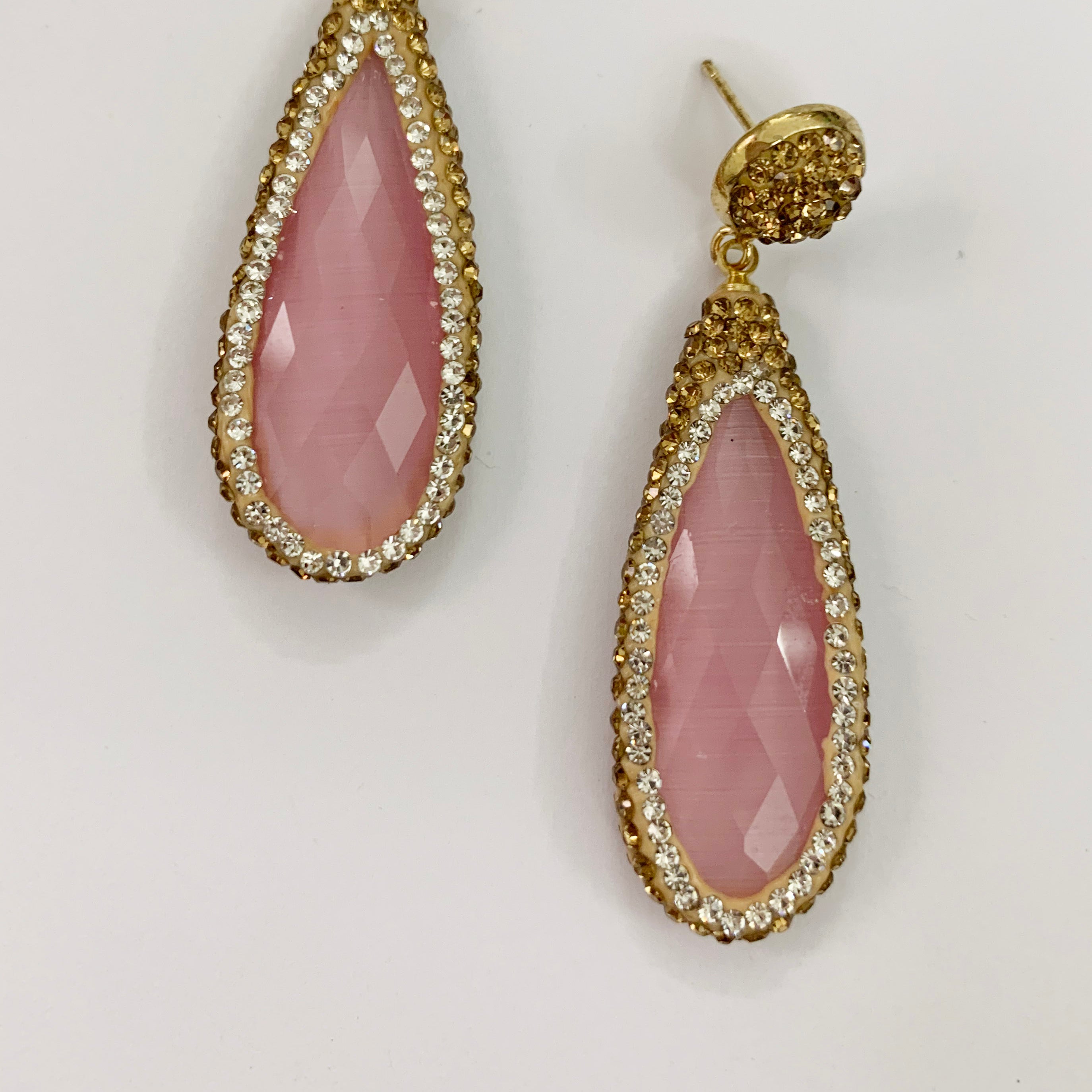 Cymophane Gemstone Teardrop Earrings E4005