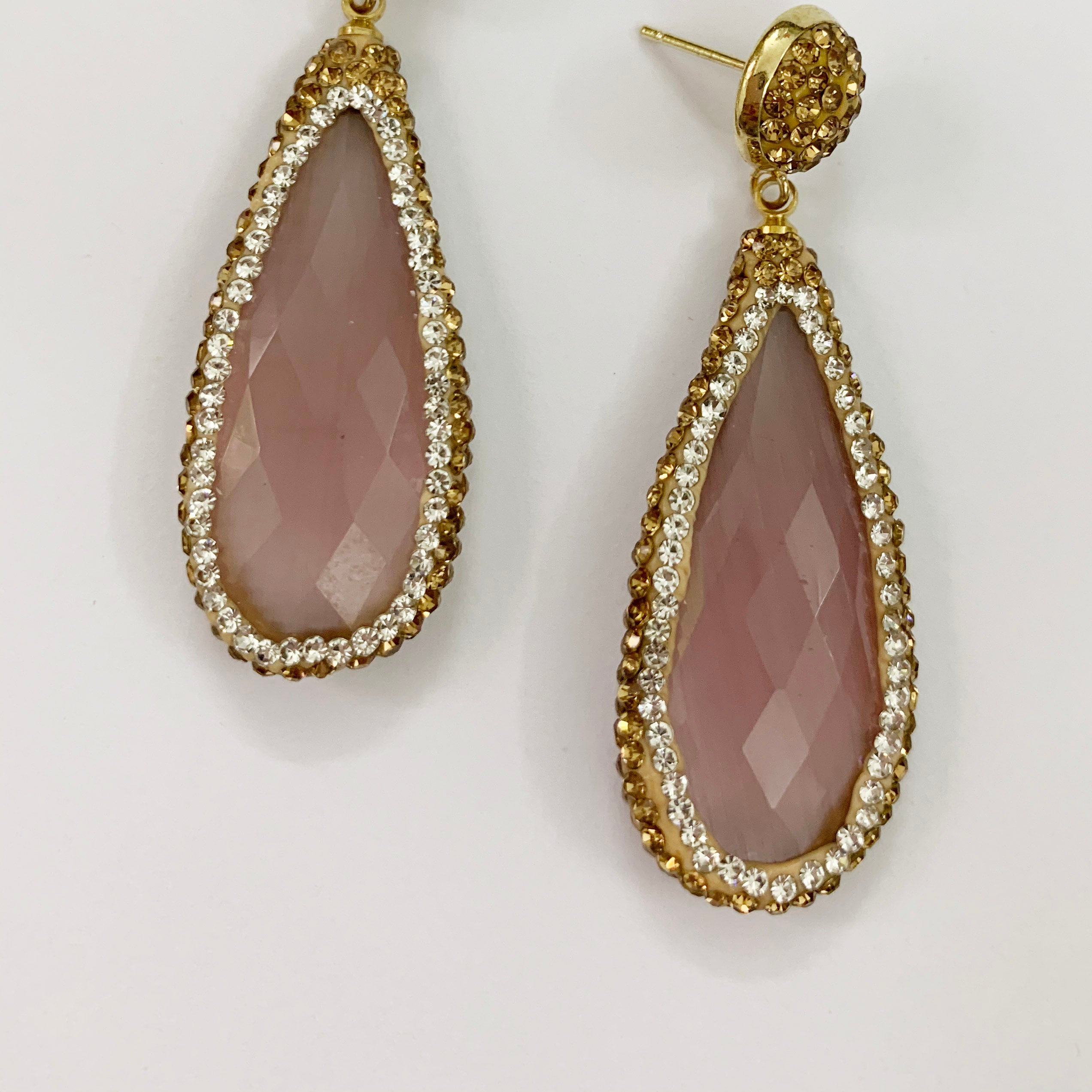 Cymophane Gemstone Teardrop Earrings E4005