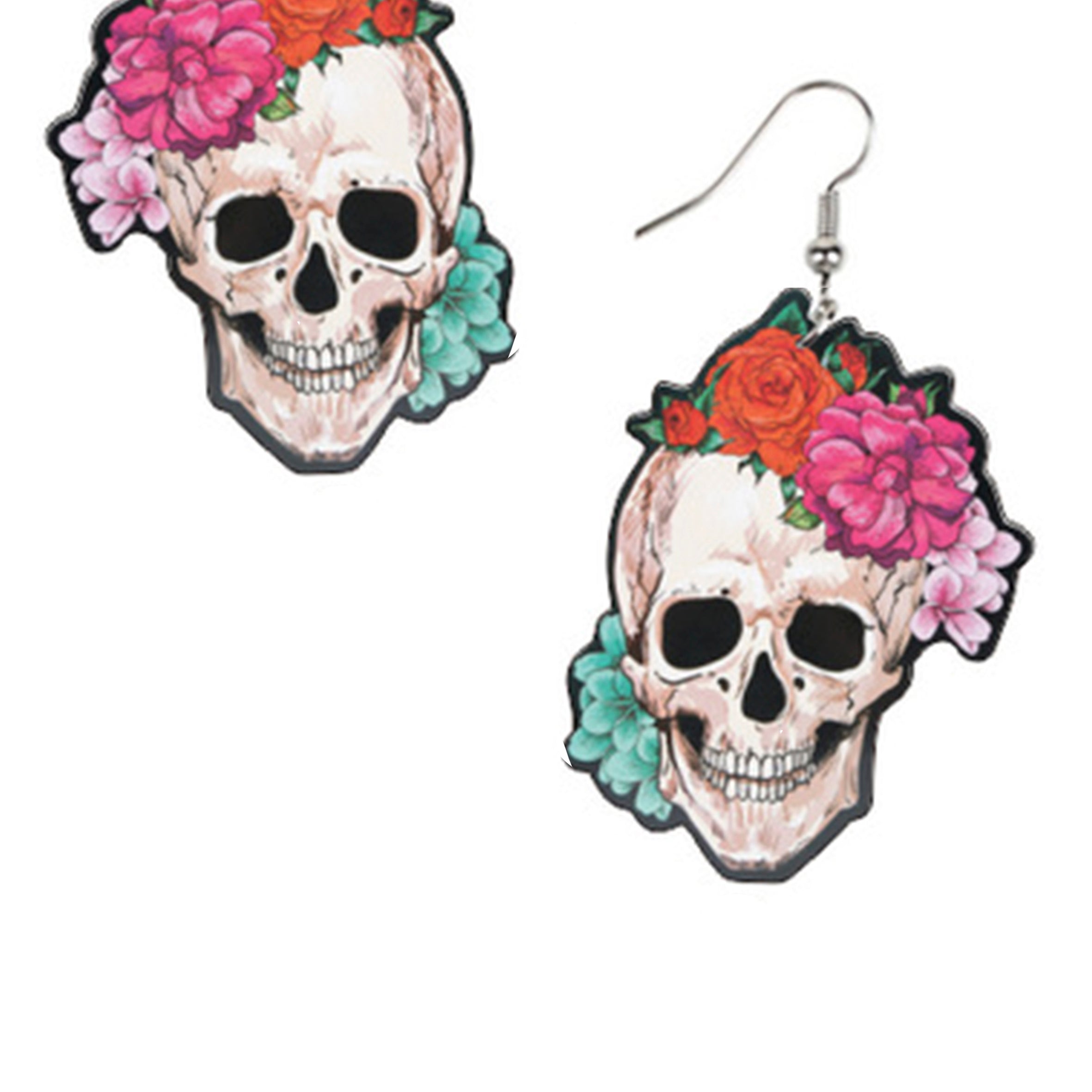 Floral Skull Acrylic Earrings E4028