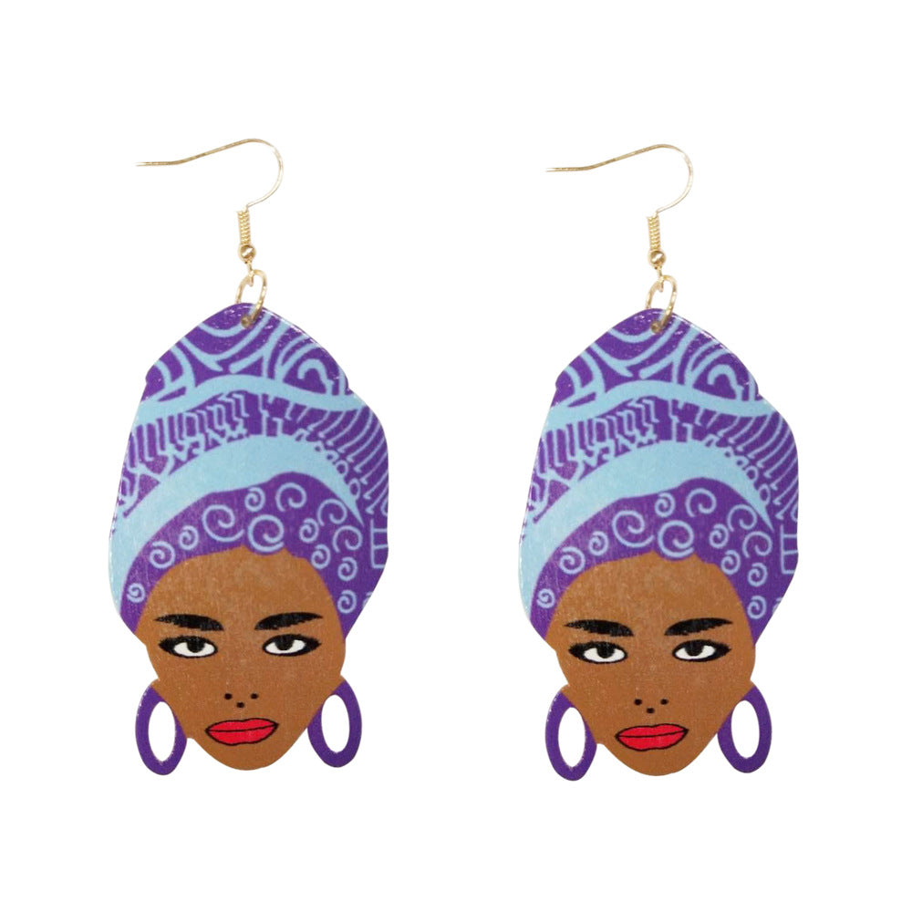 African Head Wooden Earrings E4203