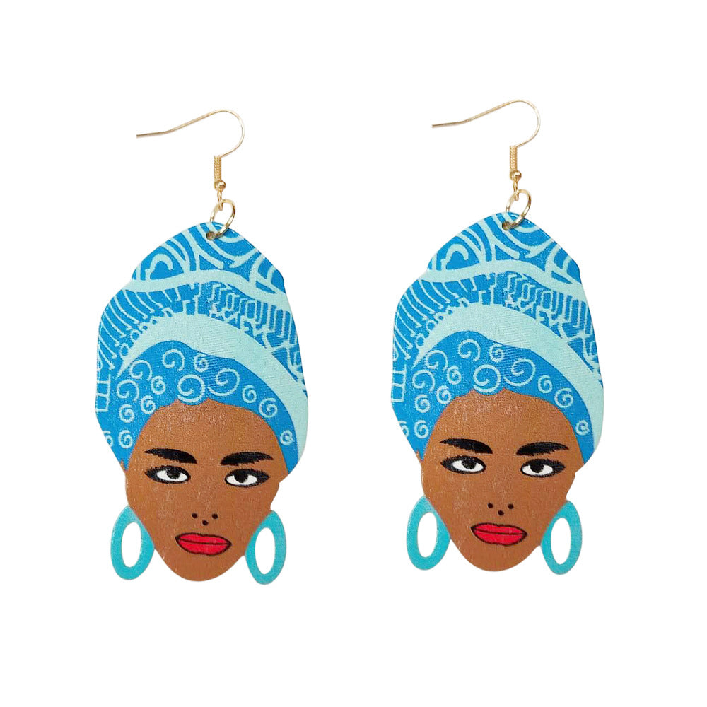 African Head Wooden Earrings E4203